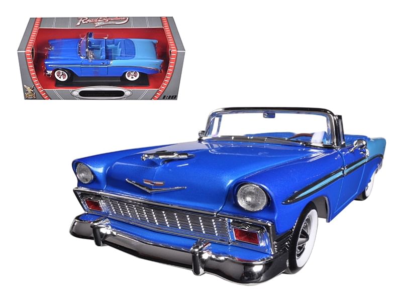 1956 Chevrolet Bel Air Convertible Dark Blue Metallic and Light Blue 1/18 Diecast Model Car by Road Signature