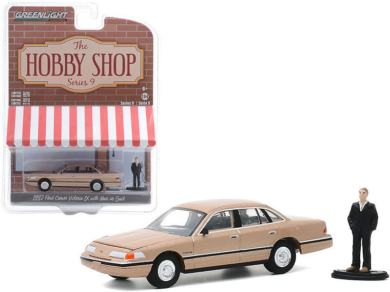 1992 Ford Crown Victoria LX Gold Metallic with Man in Suit Figurine “The Hobby Shop” Series 9 1/64 Diecast Model Car by Greenlight