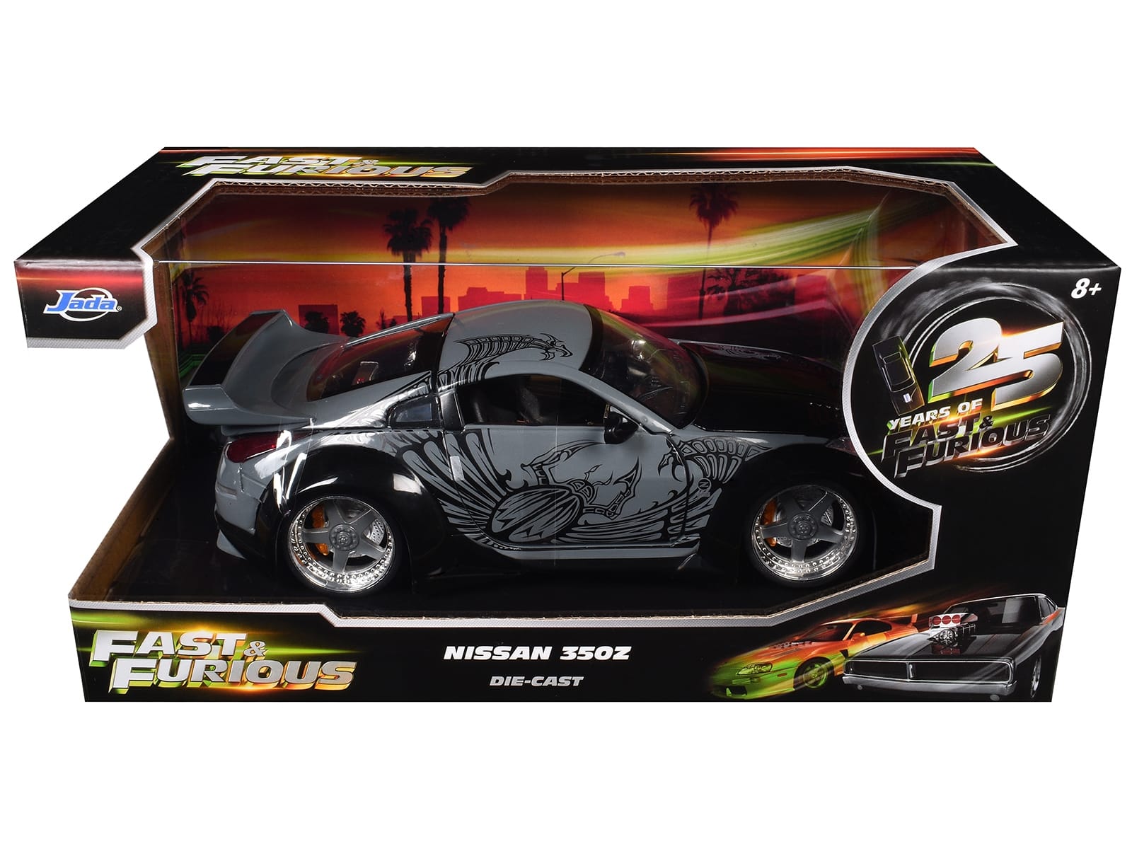 D.K.'s Nissan 350Z Gray and Black with Graphics "Fast & Furious 25th Anniversary" Series 1/24 Diecast Model Car by Jada - Image 3