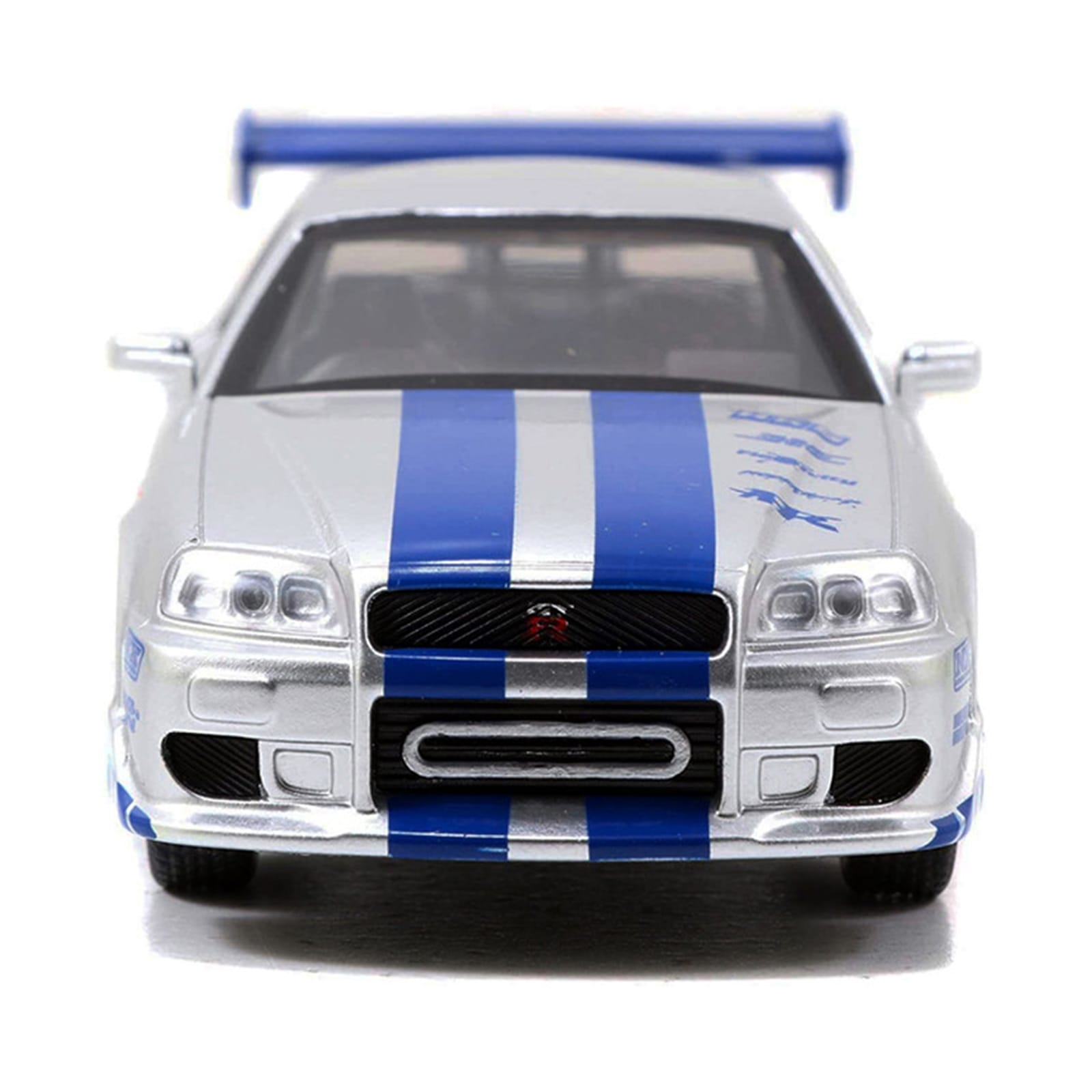 Brian's Nissan Skyline GT-R (R34) RHD (Right Hand Drive) Silver Metallic with Blue Stripes "2 Fast 2 Furious" (2003) Movie "Fast & Furious 25th Anniversary" Series 1/32 Diecast Car Model by Jada - Image 4