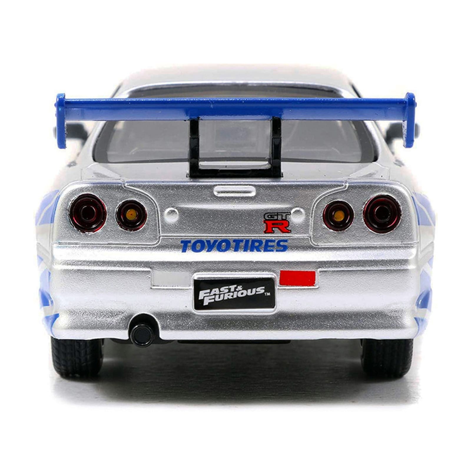 Brian's Nissan Skyline GT-R (R34) RHD (Right Hand Drive) Silver Metallic with Blue Stripes "2 Fast 2 Furious" (2003) Movie "Fast & Furious 25th Anniversary" Series 1/32 Diecast Car Model by Jada - Image 5
