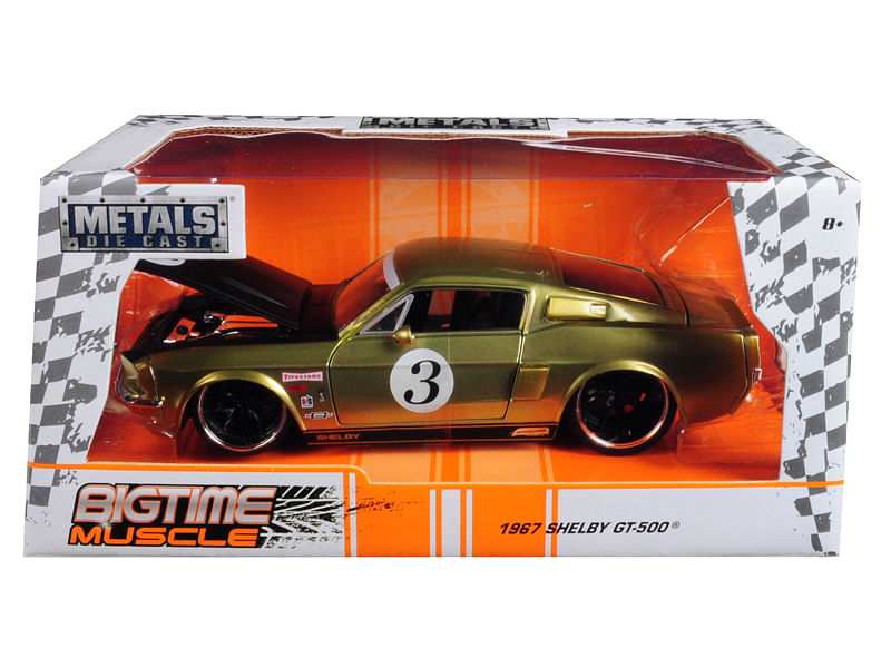 1967 Ford Shelby GT-500 #3 Gold with Matt Black Hood “Big Time Muscle” 1/24 Diecast Model Car by Jada