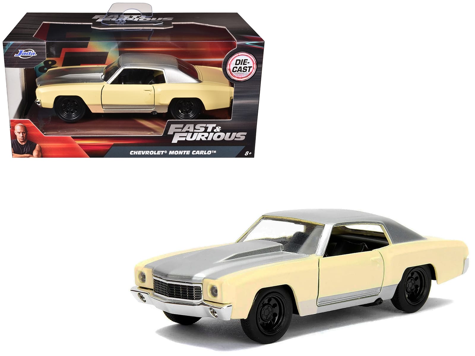 Chevrolet Monte Carlo Cream with Silver Hood and Top "The Fast and the Furious: Tokyo Drift" (2006) Movie "Fast & Furious" Series 1/32 Diecast Model Car by Jada