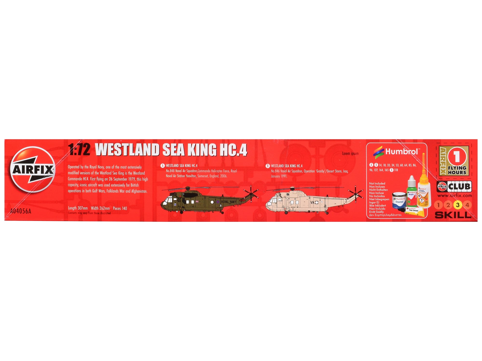 Level 3 Model Kit Westland Sea King HC.4 Helicopter with 2 Scheme Options 1/72 Plastic Model Kit by Airfix - Image 2