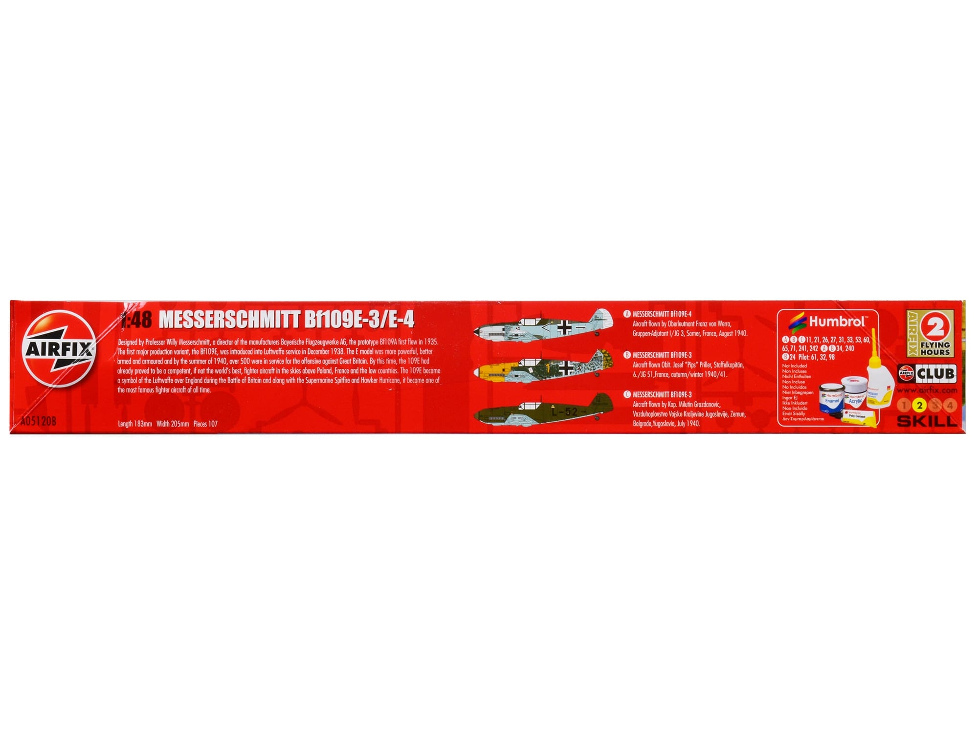 Level 2 Model Kit Messerschmitt Bf109E-3/E-4 Fighter Aircraft with 3 Scheme Options 1/48 Plastic Model Kit by Airfix - Image 2