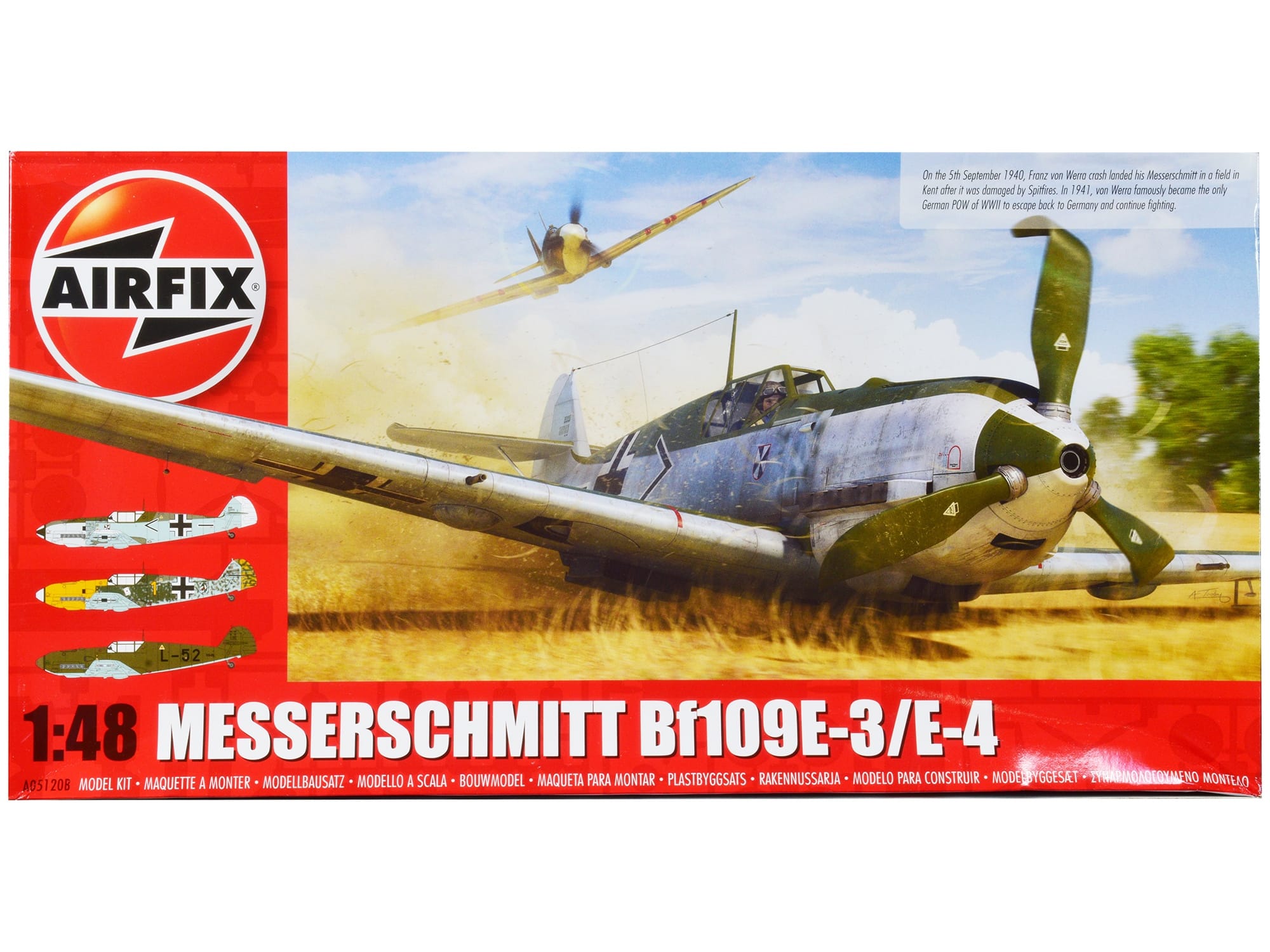 Level 2 Model Kit Messerschmitt Bf109E-3/E-4 Fighter Aircraft with 3 Scheme Options 1/48 Plastic Model Kit by Airfix - Image 3