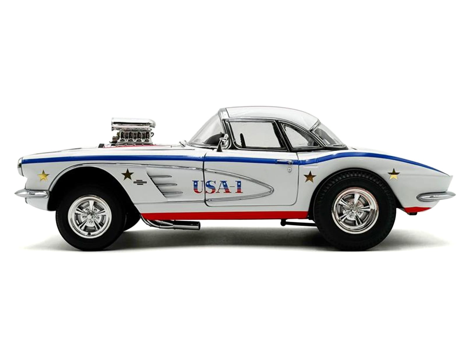 1961 Chevrolet Corvette Grand Sport Gasser "USA-1" White with Blue and Red Stripes Limited Edition to 362 pieces Worldwide 1/18 Diecast Model Car by ACME - Image 4