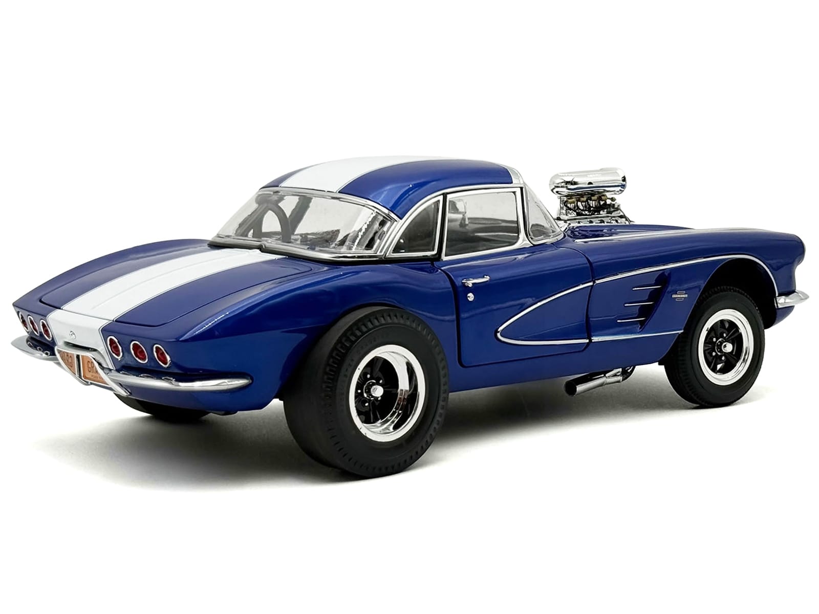 1961 Chevrolet Corvette Grand Sport Gasser Admiral Blue Metallic with White Stripe Limited Edition to 204 pieces Worldwide 1/18 Diecast Model Car by ACME - Image 5
