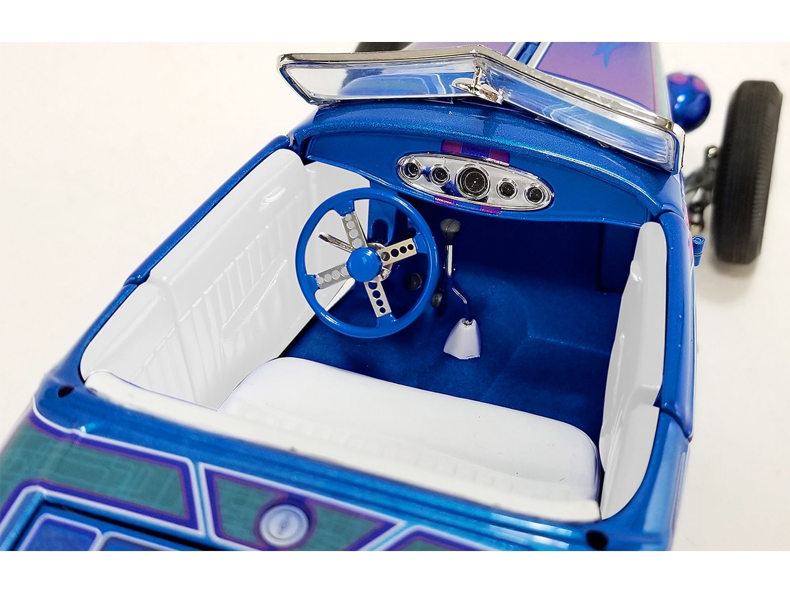 1932 Ford Roadster Hot Rod Blue Metallic with Flames and White Interior Limited Edition to 468 pieces Worldwide 1/18 Diecast Model Car by ACME