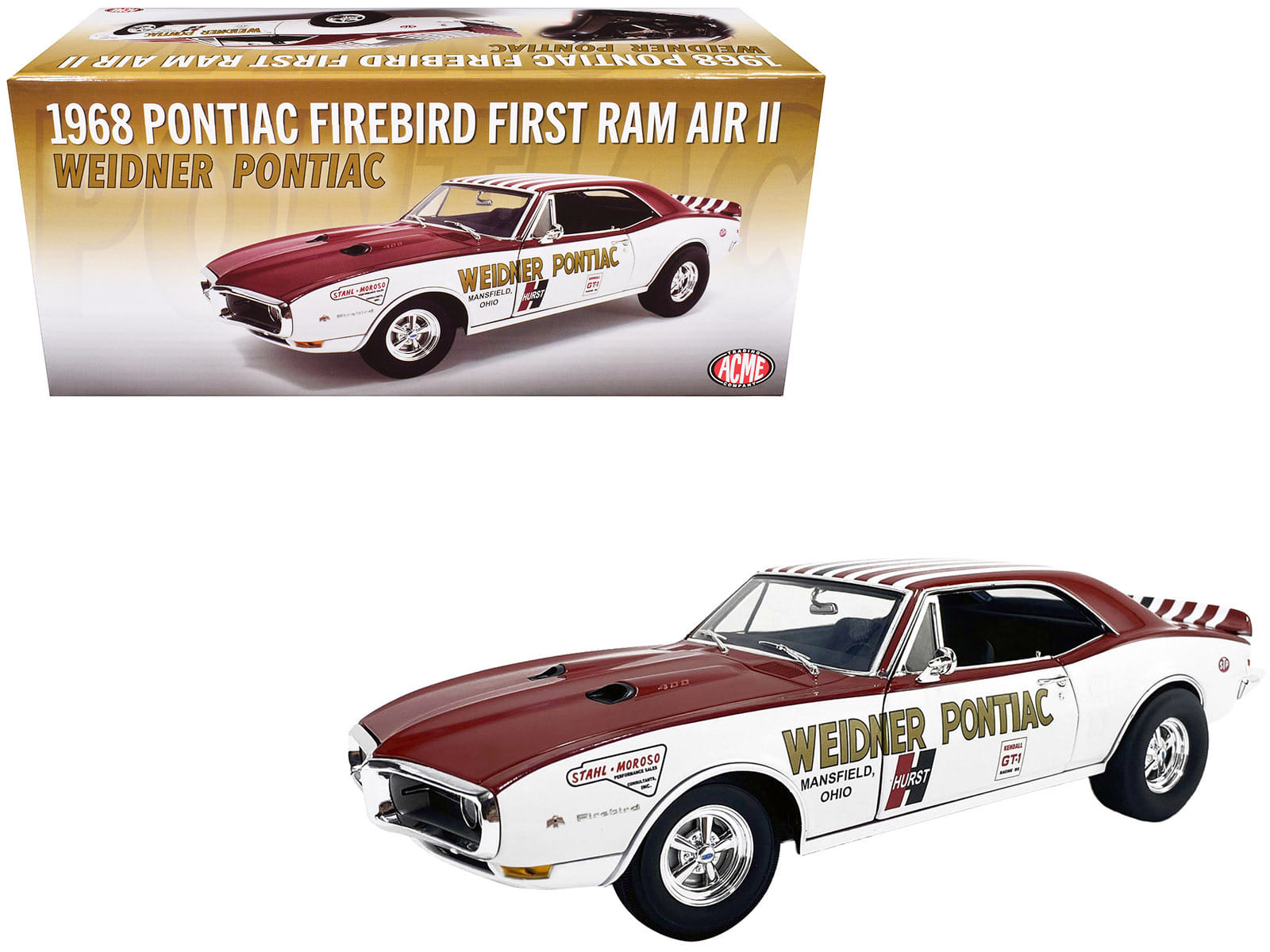 1968 Pontiac Firebird "First Ram Air II - Weidner Pontiac" White and Red with Stripes Limited Edition to 306 pieces Worldwide 1/18 Diecast Model Car by ACME - Image 2