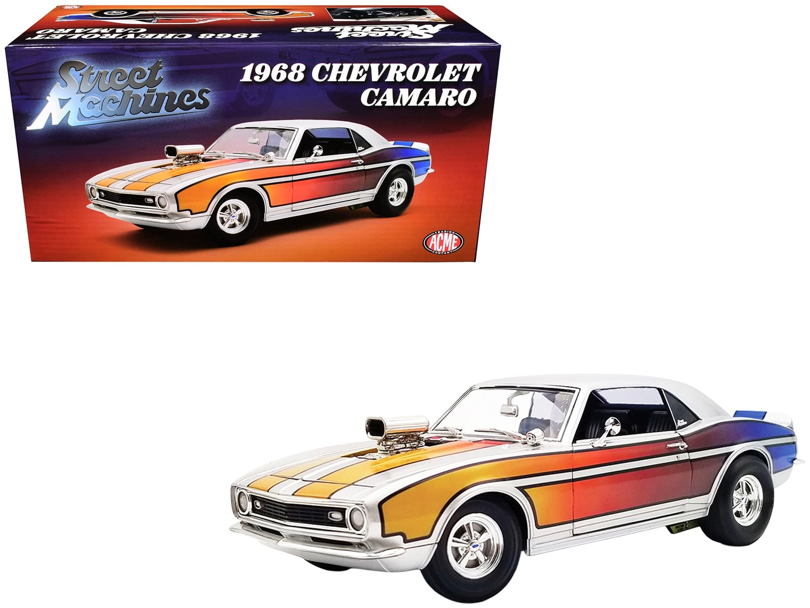 1968 Chevrolet Camaro "Street Machines" Silver Metallic with Graphics Limited Edition to 300 pieces Worldwide 1/18 Diecast Model Car by ACME
