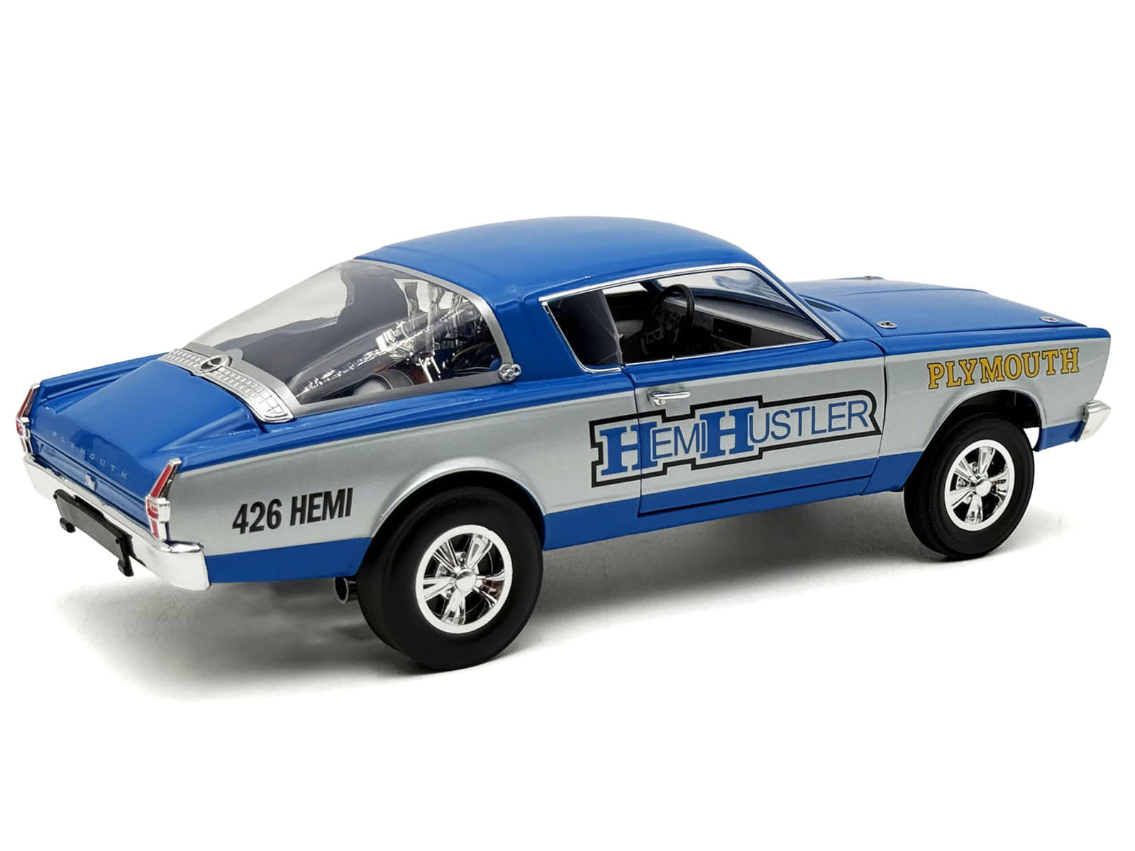 1966 Plymouth Barracuda "Hemi Hustler" Blue with White Stripes Limited Edition to 374 pieces Worldwide 1/18 Diecast Model Car by ACME - Image 5