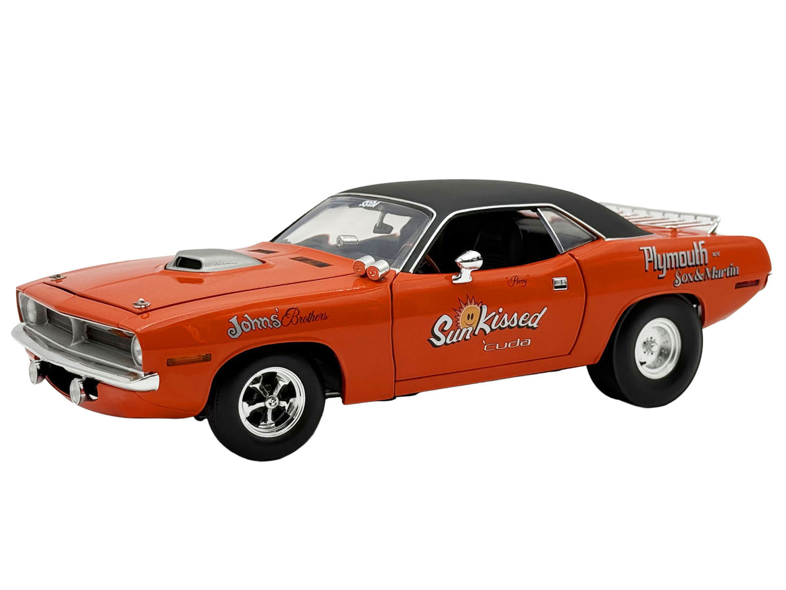 1970 Plymouth HEMI Cuda "Sun Kissed Cuda - Sox & Martin" Vitamin C Orange with Black Vinyl Top Limited Edition to 444 pieces Worldwide 1/18 Diecast Model Car by ACME - Image 2