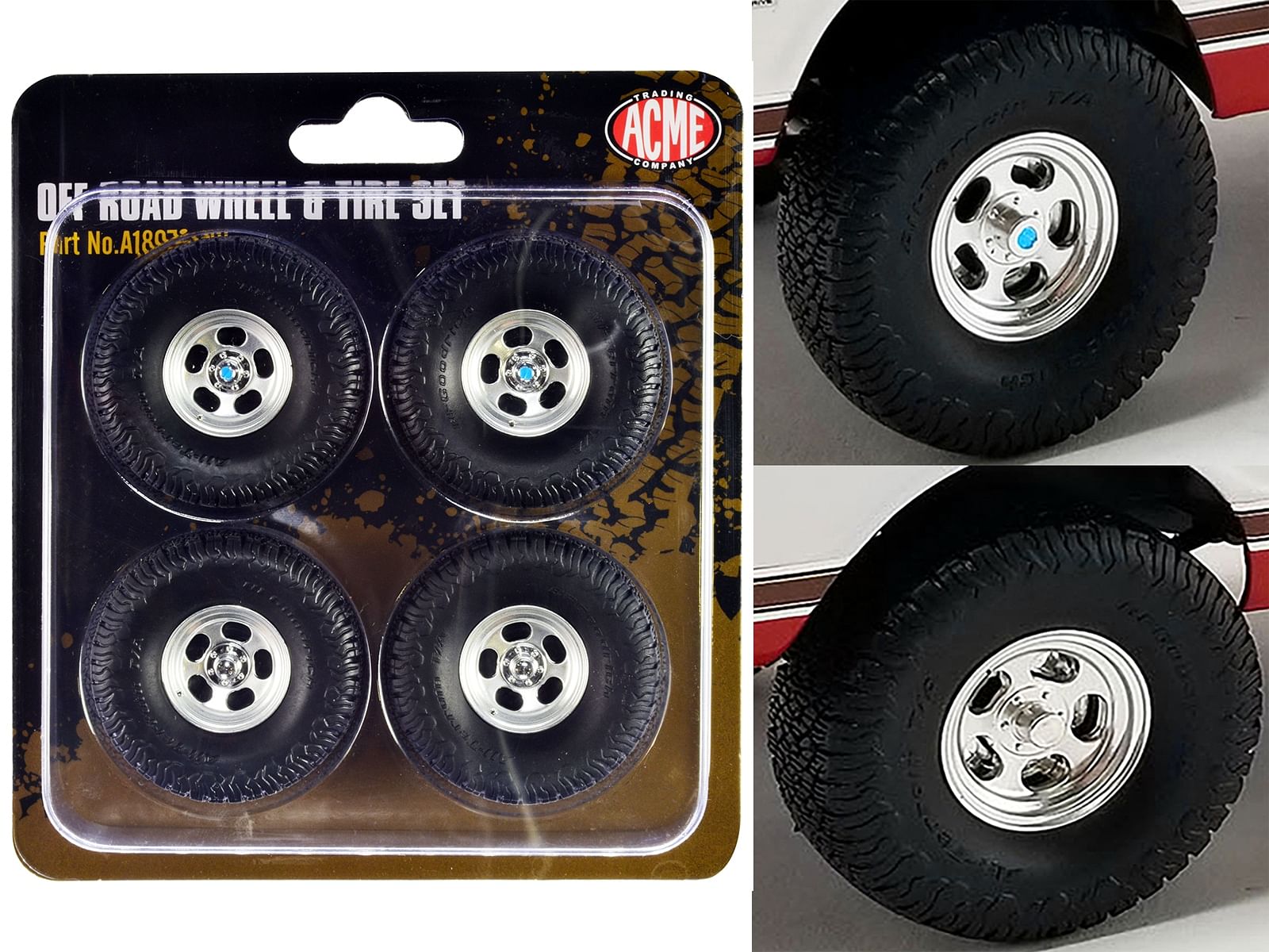 Off Road Wheels and Tires Set of 4 pieces from “1972 Chevrolet K-10 4×4” for 1/18 Scale Models by ACME