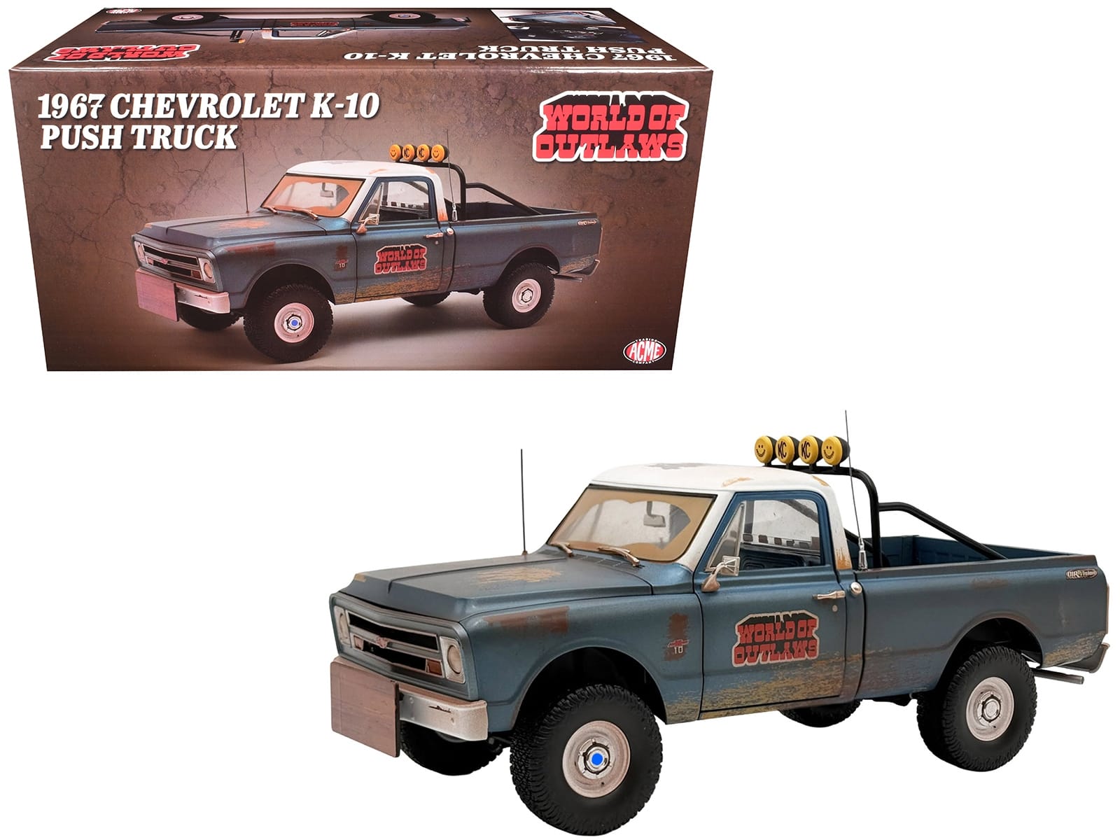 1967 Chevrolet K-10 Pickup Truck "World of Outlaws Push Truck" Blue (Rusted) with White Top Limited Edition to 378 pieces Worldwide 1/18 Model Car by ACME