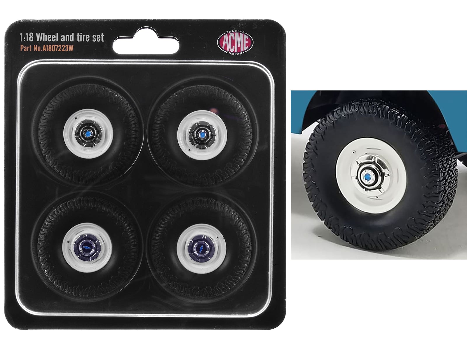 "35 Inch Offroad" Wheel and Tire Set of 4 pieces from 1967 Chevrolet K-10 Pickup Truck for 1/18 Scale Models by ACME