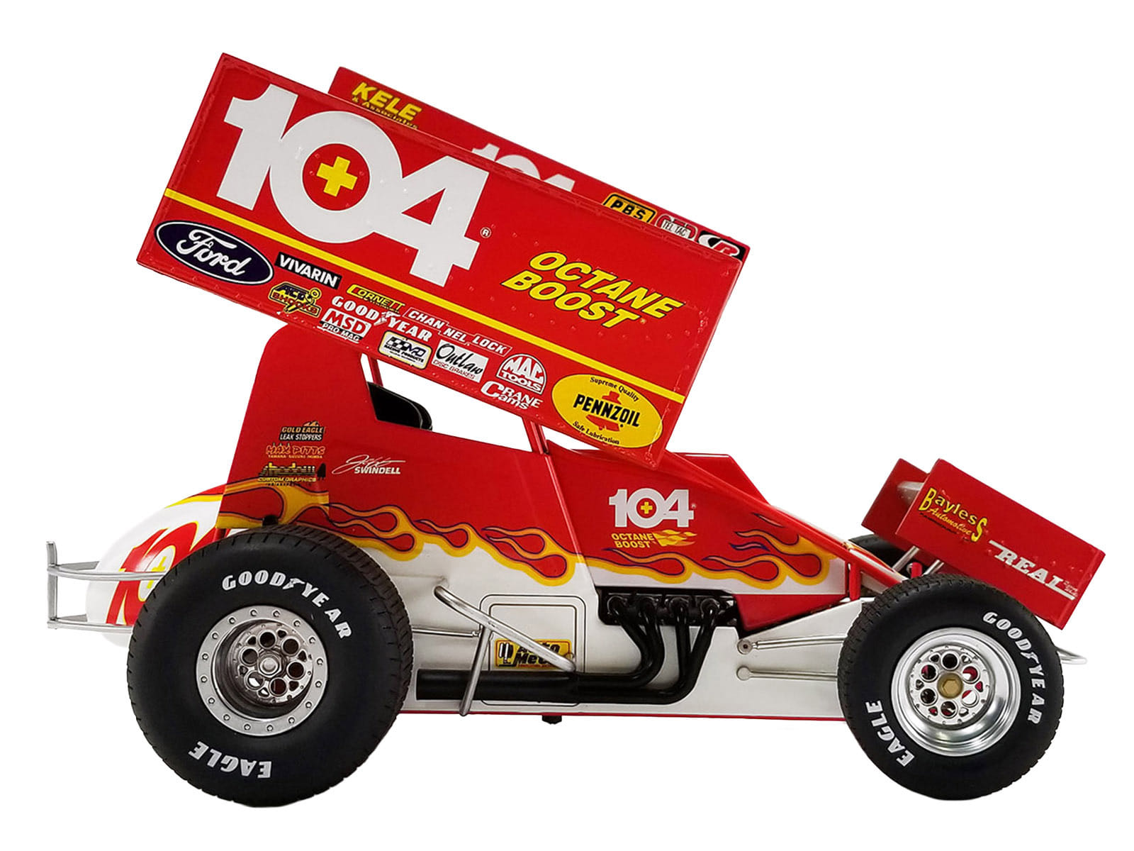 Winged Sprint Car #104+ Jeff Swindell "Octane Boost" Red with Graphics "National Sprint Car Hall of Fame" 1/18 Diecast Model Car by ACME - Image 4