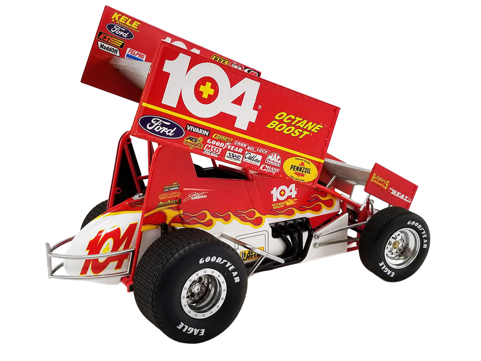 Winged Sprint Car #104+ Jeff Swindell "Octane Boost" Red with Graphics "National Sprint Car Hall of Fame" 1/18 Diecast Model Car by ACME - Image 5