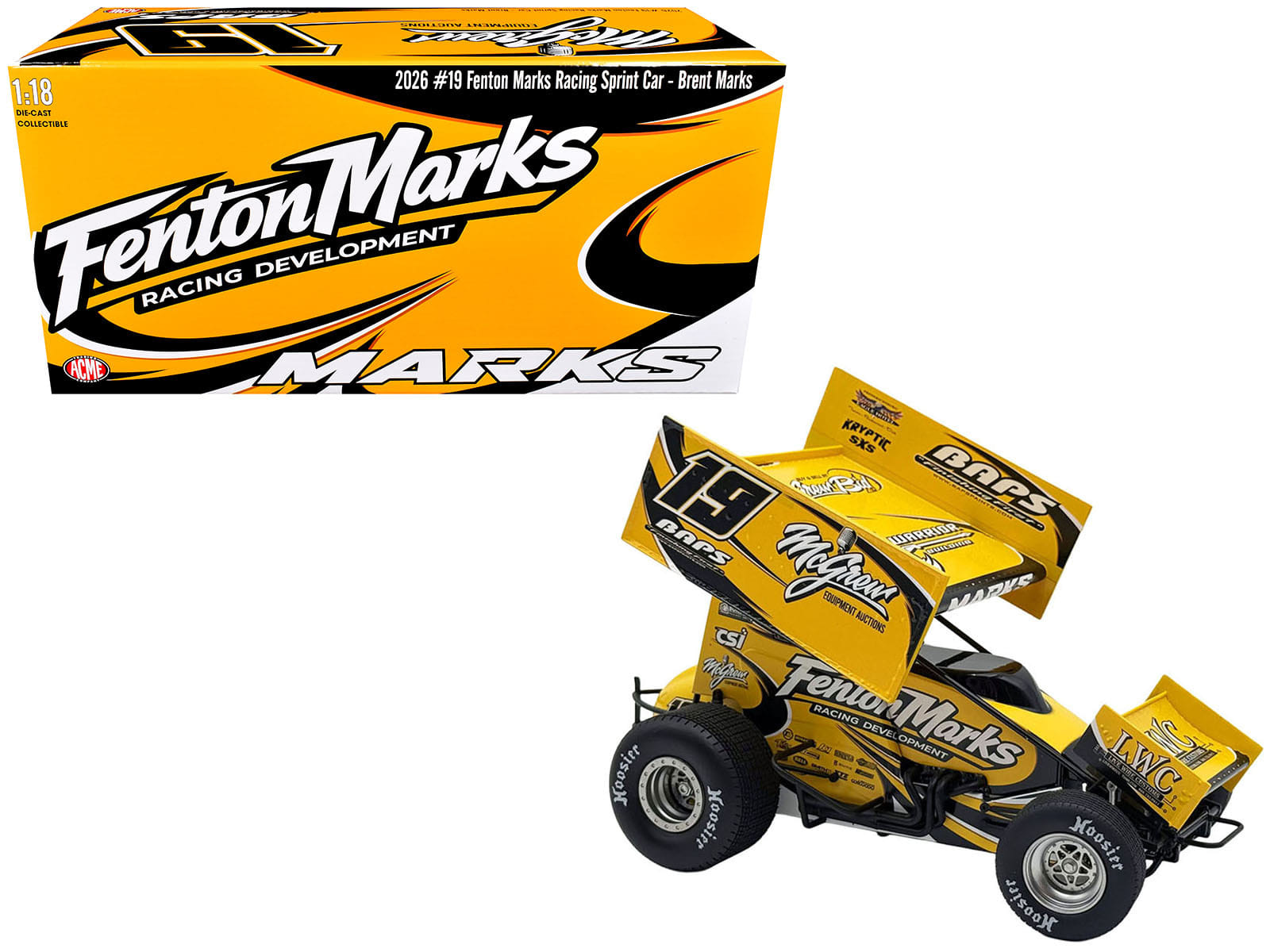 Winged Sprint Car #19 Brent Marks "Fenton Marks Racing" (2026) 1/18 Diecast Model Car by ACME