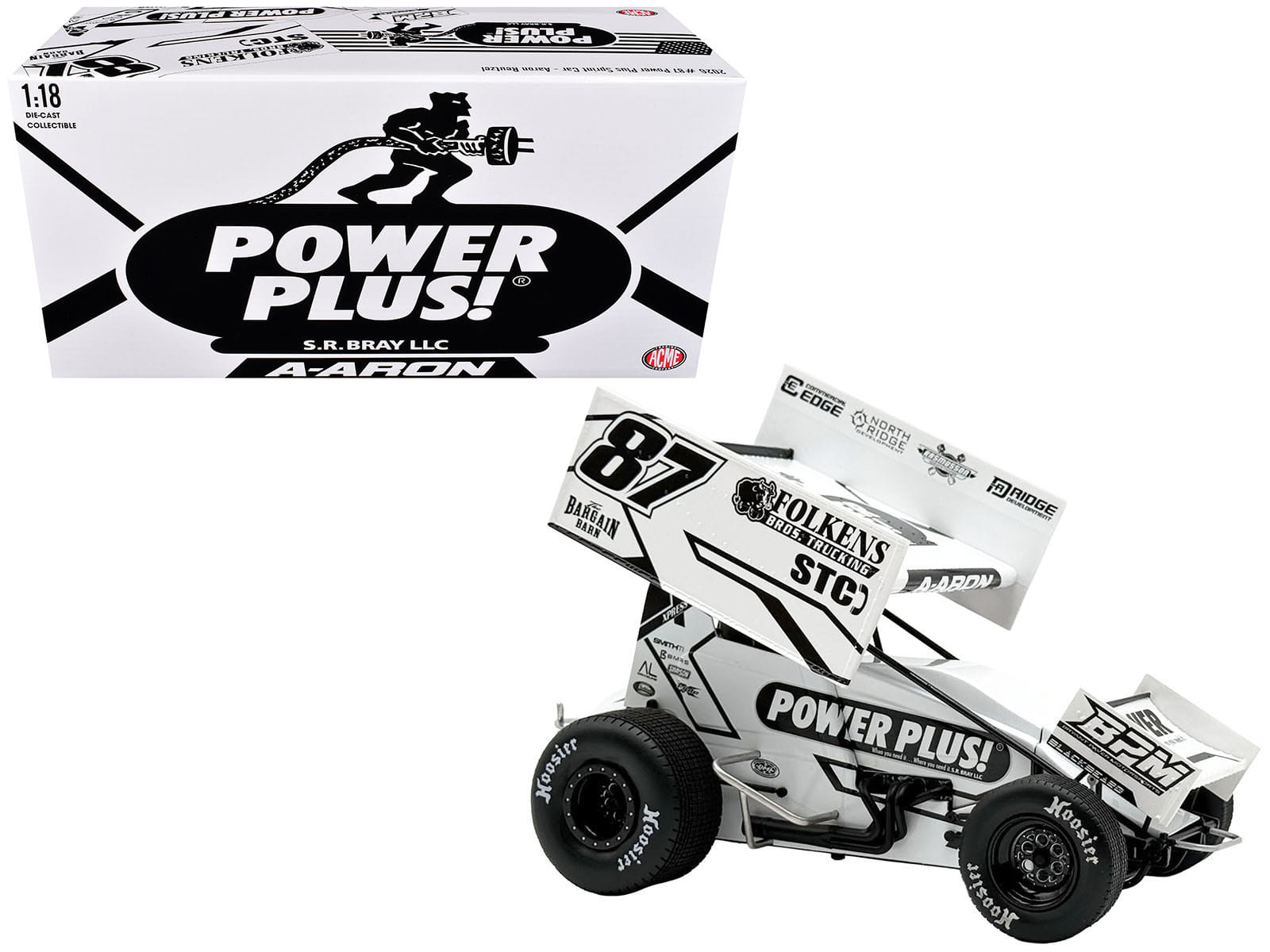 Winged Sprint Car #87 Aaron Reutzel "Power Plus" White (2026) 1/18 Diecast Model Car by ACME