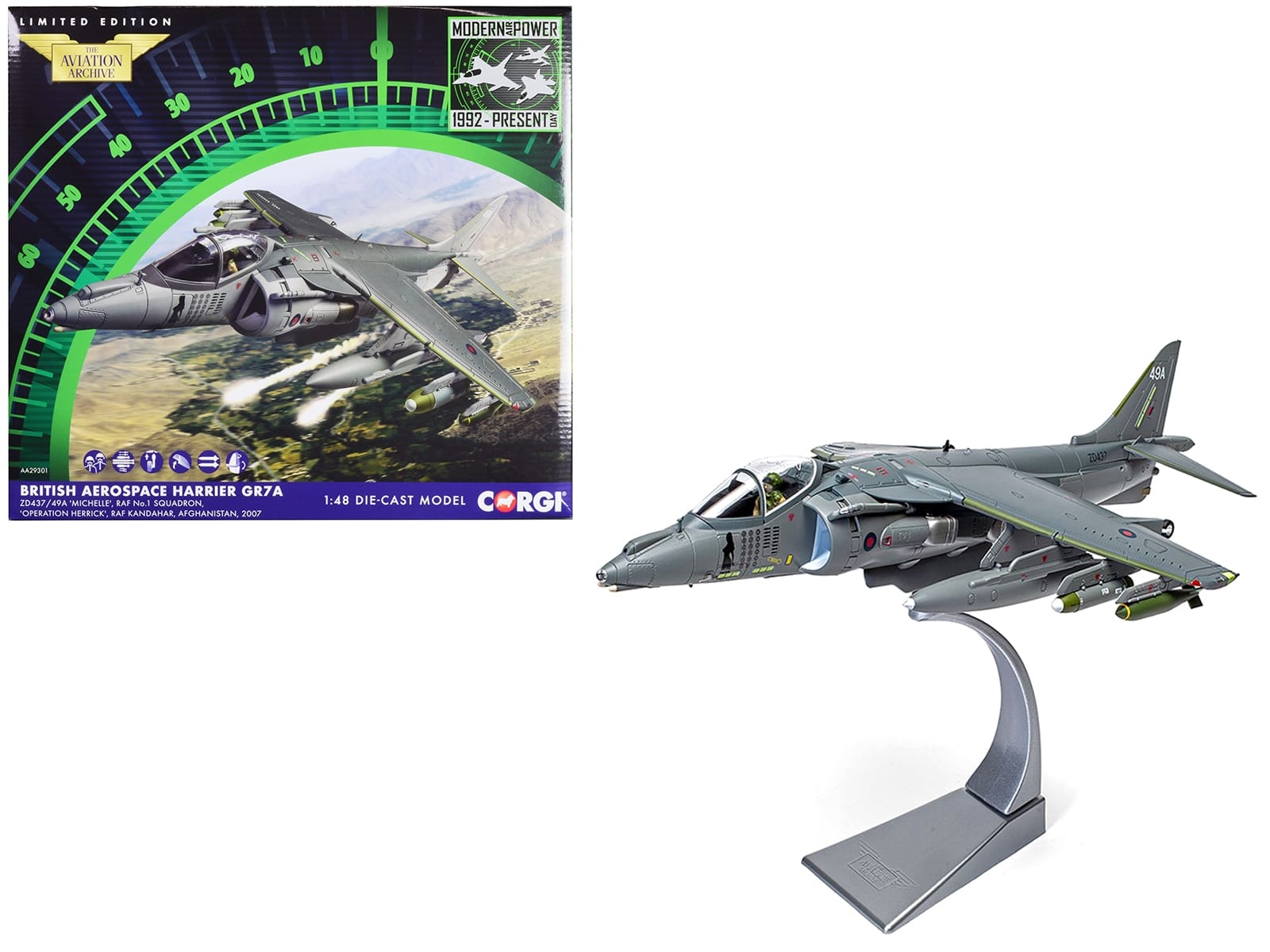 British Aerospace Harrier GR7A Aircraft "Michelle RAF No.1 Squadron Operation Herrick RAF Kandahar Afghanistan" (2007) Royal Air Force "The Aviation Archive" Series 1/48 Diecast Model by Corgi - Image 5
