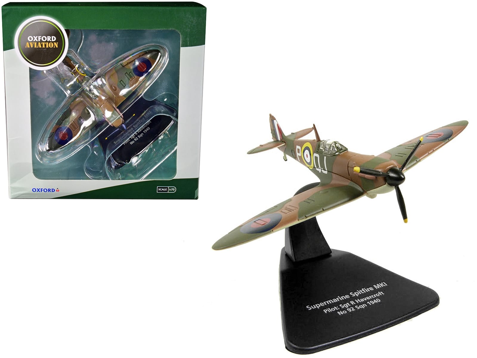 Supermarine Spitfire MK1 SGT R. Havercroft No 92 Sqn 1940 1/72 Diecast Model Airplane by Oxford Diecast - Image 3