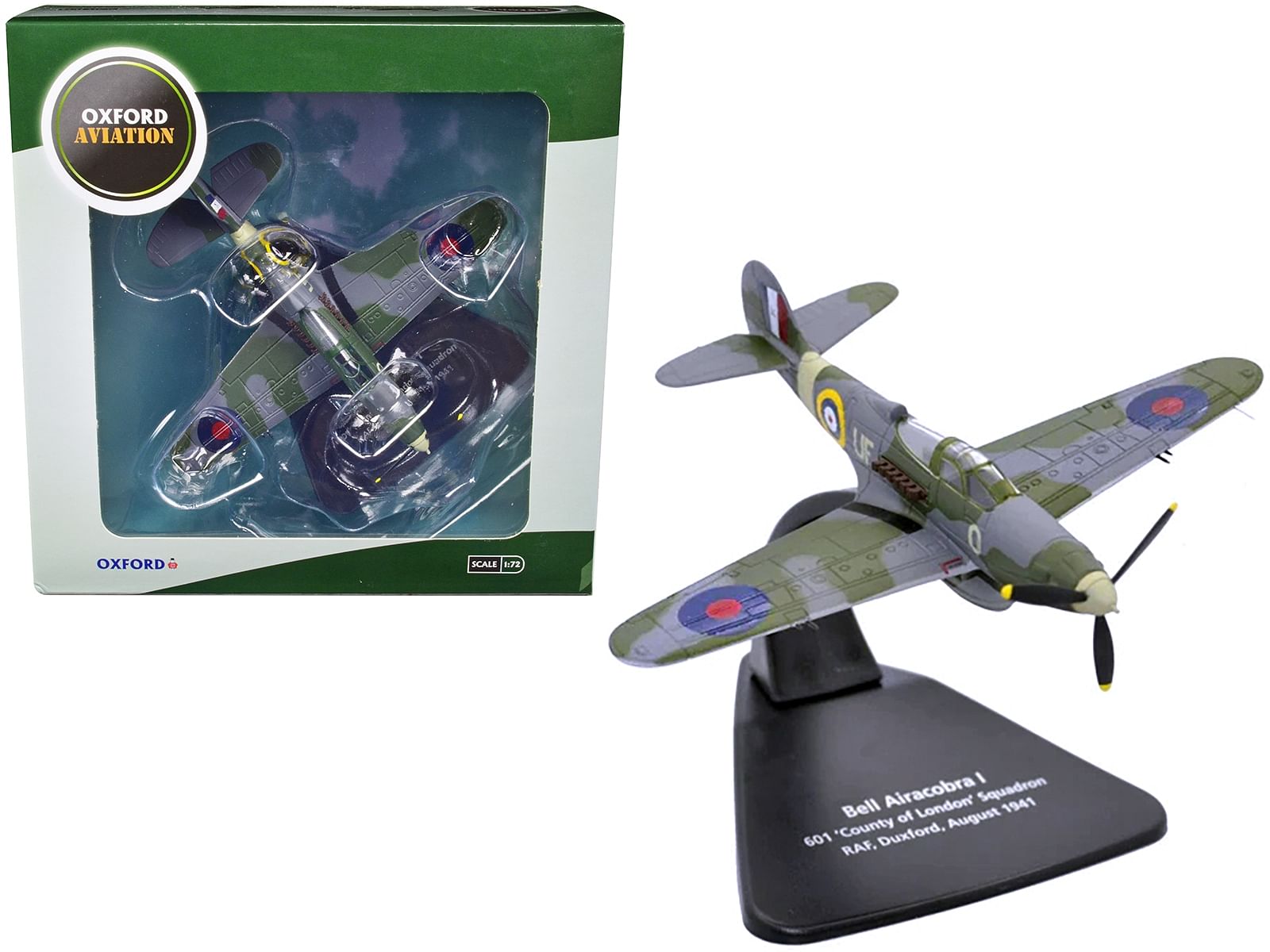 Bell Airacobra I Fighter Aircraft “601 County of London Squadron RAF Duxford” (August 1941) “Oxford Aviation” Series 1/72 Diecast Model Airplane by Oxford Diecast