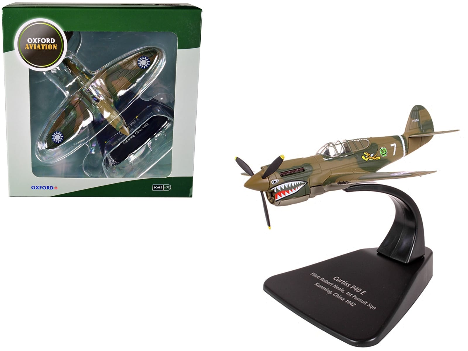 Curtiss P40 E Warhawk Fighter Plane Pilot: Robert Neale 1st Pursuit Squadron Kunming China (1944) "Oxford Aviation" Series 1/72 Diecast Model Airplane by Oxford Diecast - Image 2