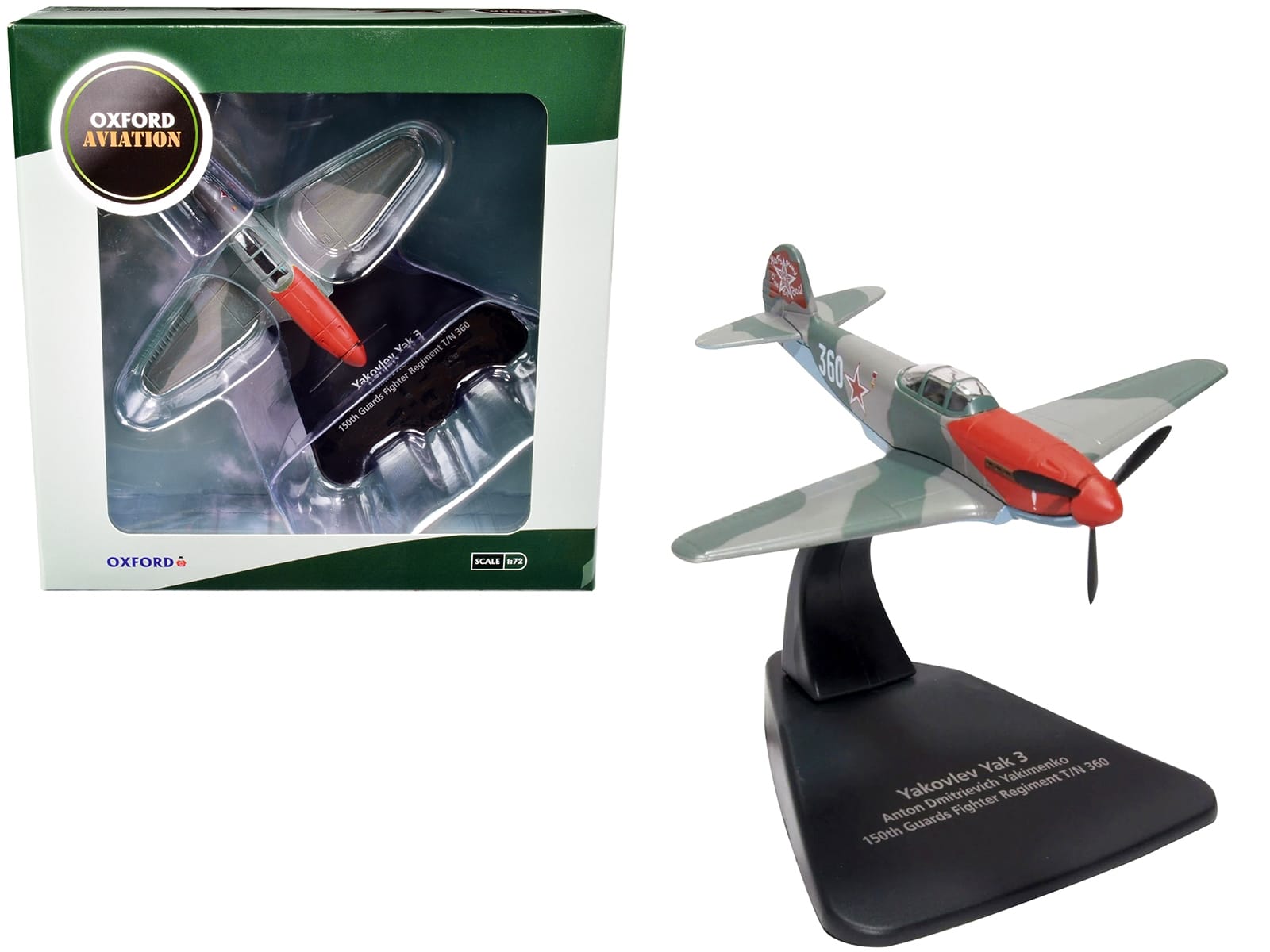 Yakovlev Yak 3 Fighter Aircraft "Anton Dmitrievich Yakimenko 150th Guards Fighter Regiment T/N 360" USSR "Oxford Aviation" Series 1/72 Diecast Model Airplane by Oxford Diecast - Image 4