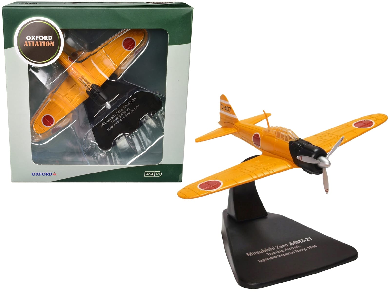 Mitsubishi Zero A6M2-21 Fighter Aircraft "Training Aircraft - Imperial Japanese Navy" (1944) "Oxford Aviation" Series 1/72 Diecast Model Airplane by Oxford Diecast - Image 4