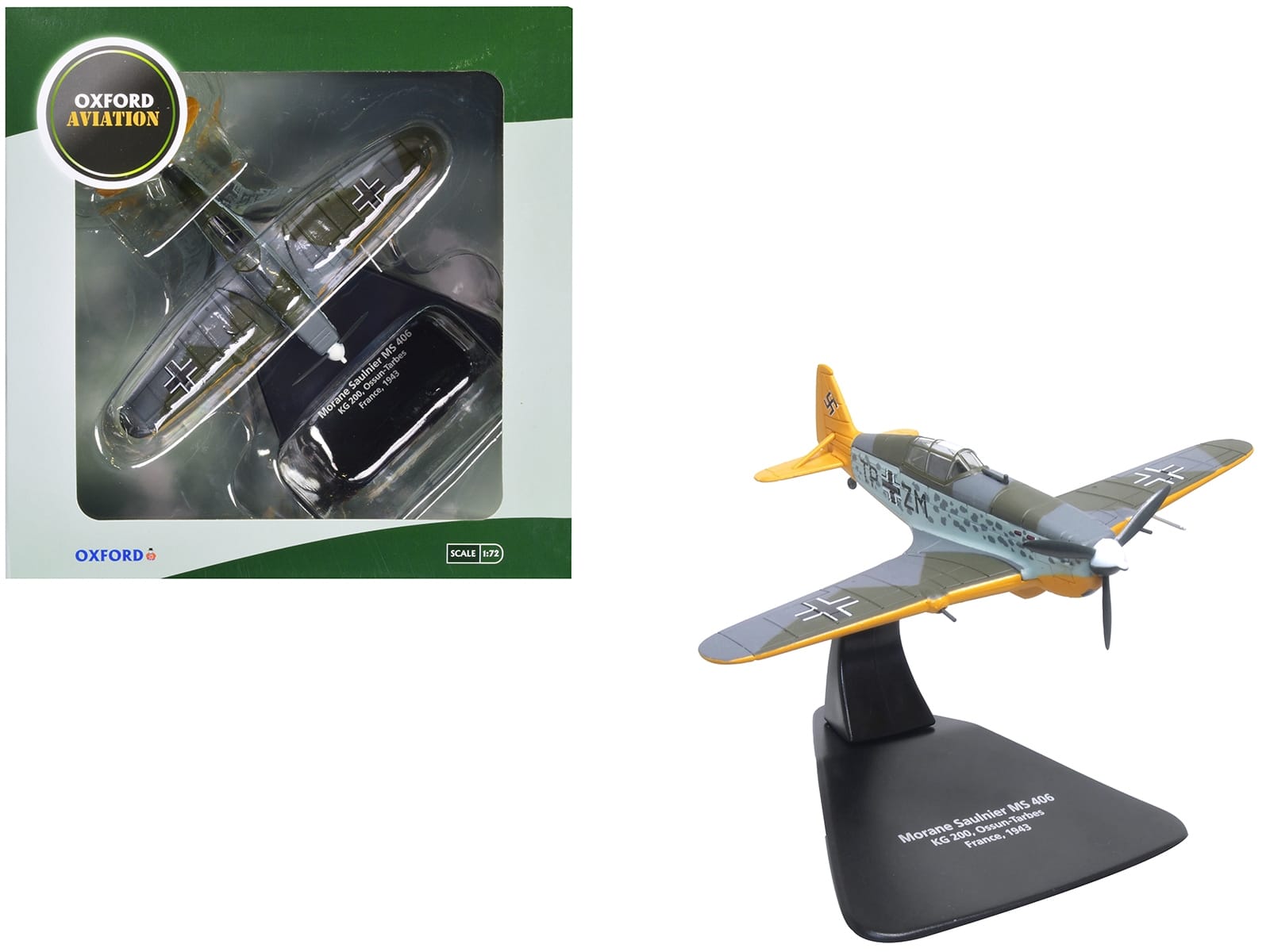 Morane-Saulnier M.S.406 Fighter Aircraft "KG200 Ossun-Tarbes France" (1943) German Luftwaffe "Oxford Aviation" Series 1/72 Diecast Model Airplane by Oxford Diecast - Image 4