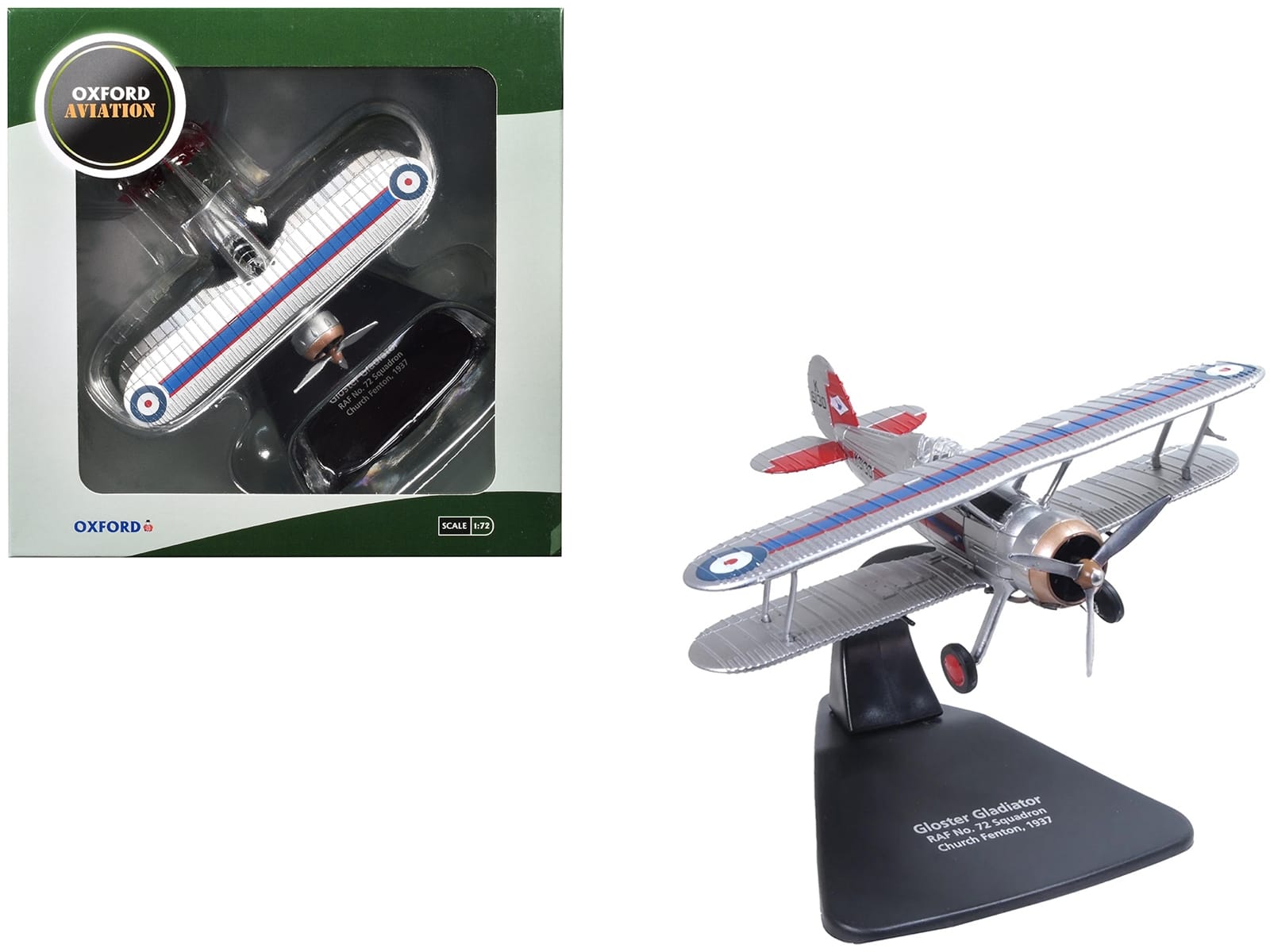 Gloster Gladiator Fighter Aircraft "No. 72 Squadron Church Fenton" (1937) British Royal Air Force "Oxford Aviation" Series 1/72 Diecast Model Airplane by Oxford Diecast - Image 4