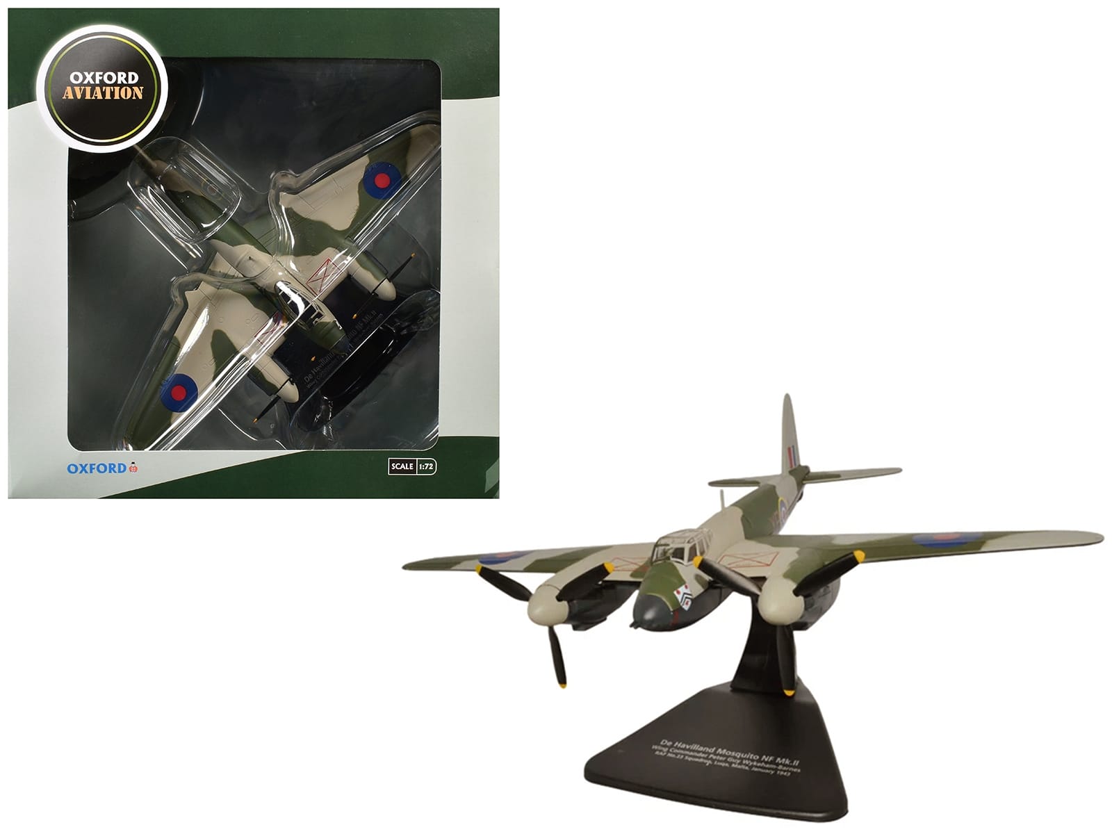 De Havilland Mosquito NF MKII Aircraft "Wing Commander Peter G. Wykeham-Barnes No. 23 Squadron Luqa Malta" (1943) Royal Air Force "Oxford Aviation" Series 1/72 Diecast Model Airplane by Oxford Diecast