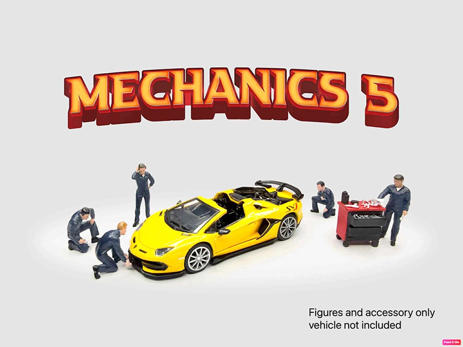 "Mechanics #5" 6 piece Diecast Figure Set (5 Figures 1 Tool Cabinet) Limited Edition for 1/64 Scale Models by American Diorama - Image 2