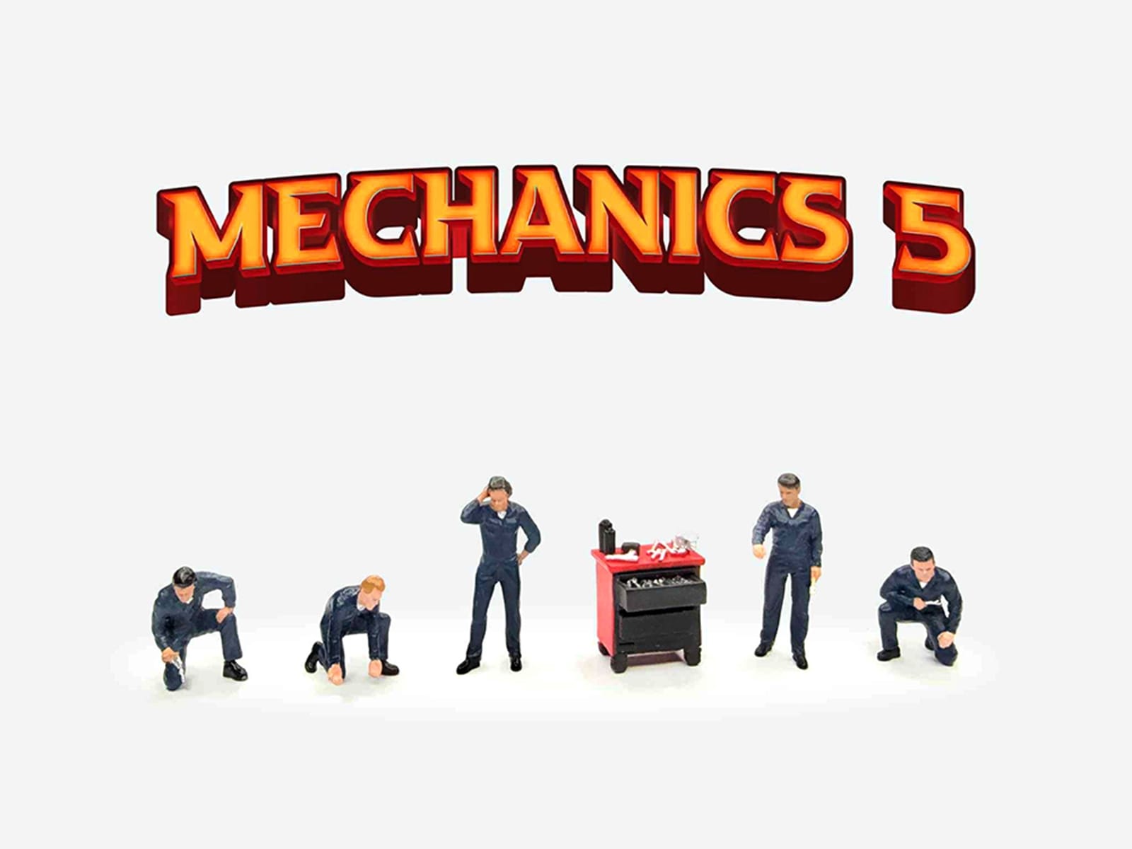 "Mechanics #5" 6 piece Diecast Figure Set (5 Figures 1 Tool Cabinet) Limited Edition for 1/64 Scale Models by American Diorama - Image 3