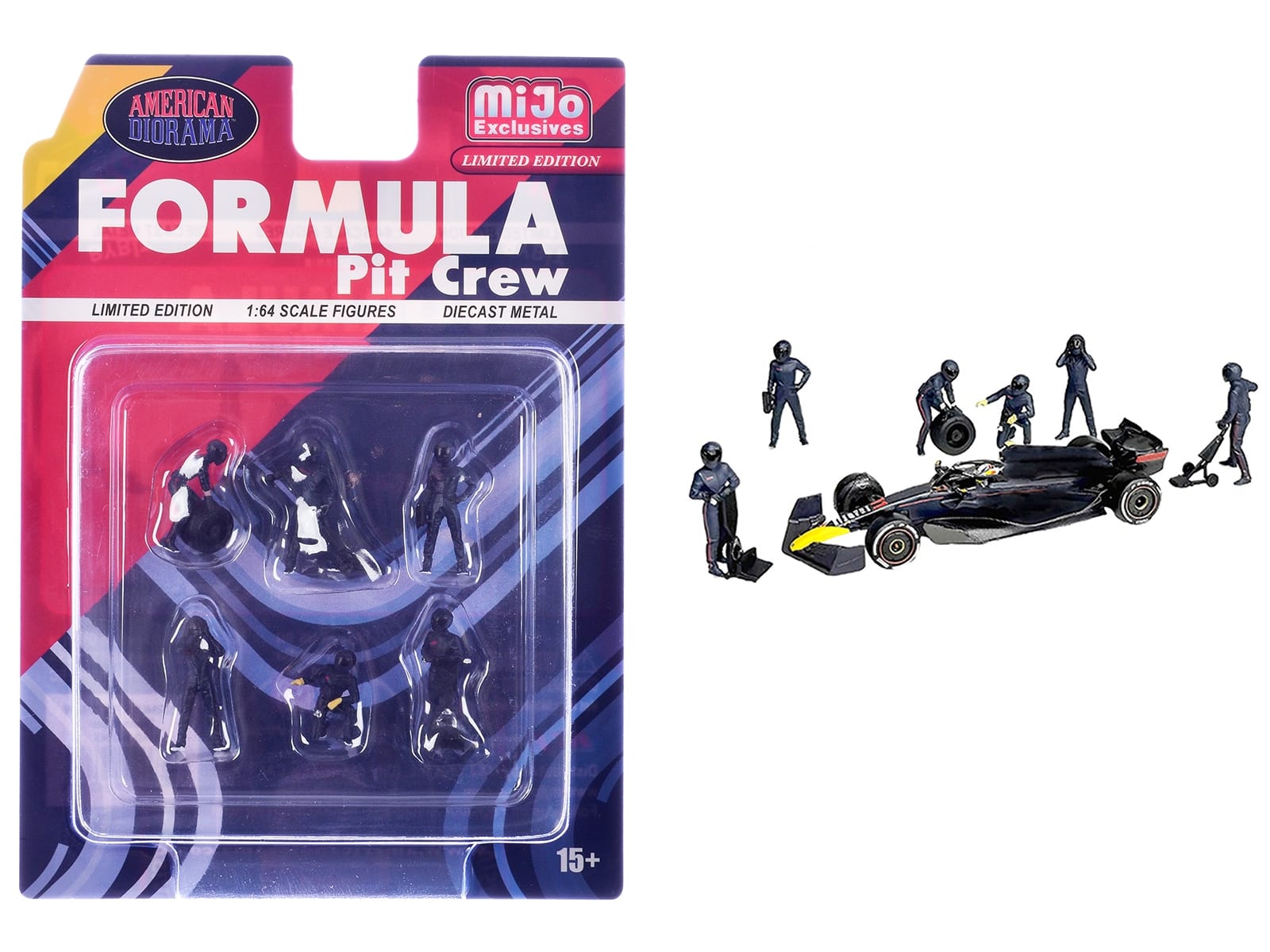 "Formula Pit Crew - Team Blue" 6 piece Diecast Figure Set (6 Figures) Limited Edition for 1/64 Scale Models by American Diorama