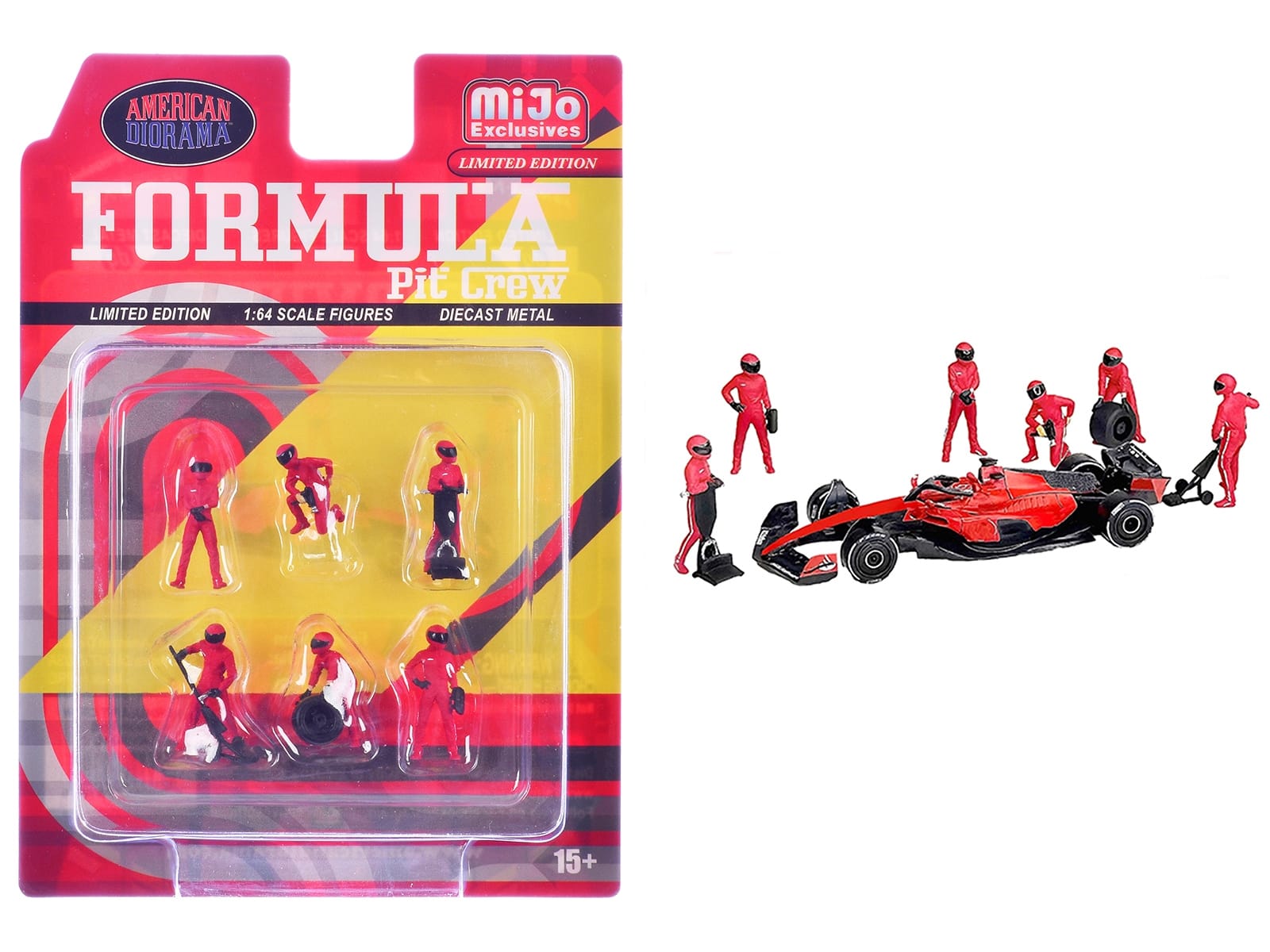 "Formula Pit Crew - Team Red" 6 piece Diecast Figure Set (6 Figures) Limited Edition for 1/64 Scale Models by American Diorama