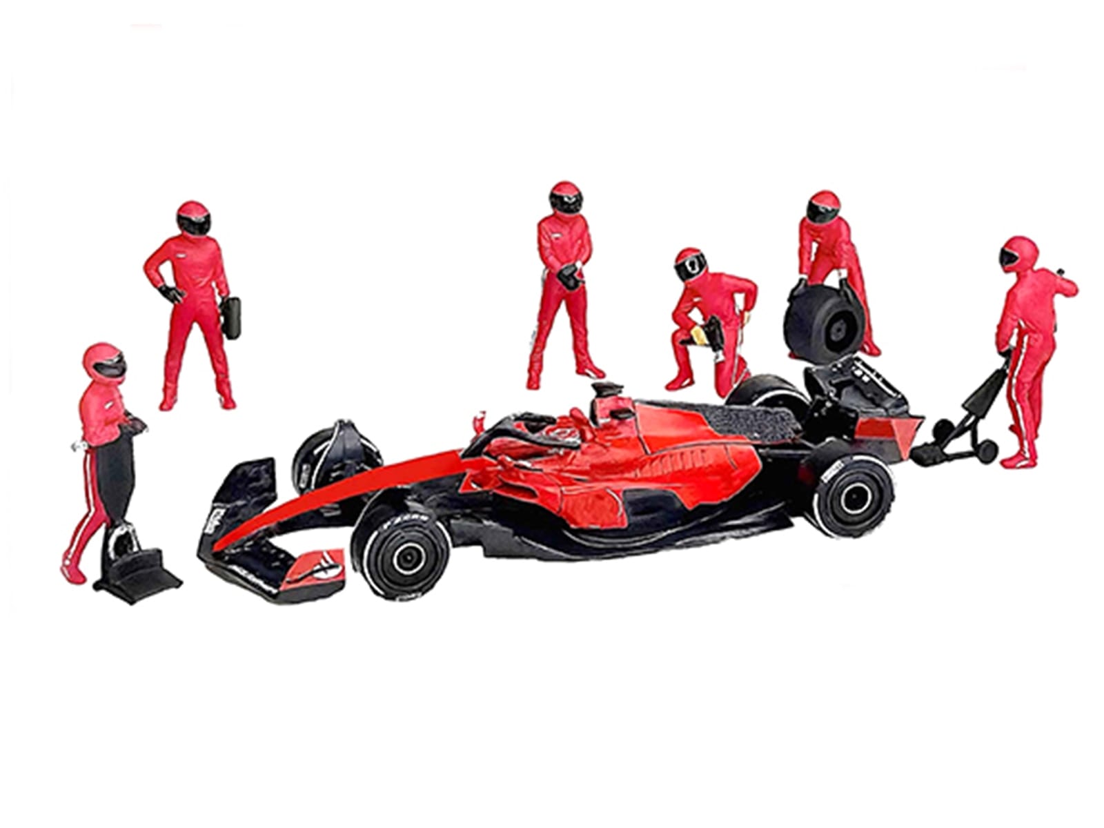 "Formula Pit Crew - Team Red" 6 piece Diecast Figure Set (6 Figures) Limited Edition for 1/64 Scale Models by American Diorama - Image 2