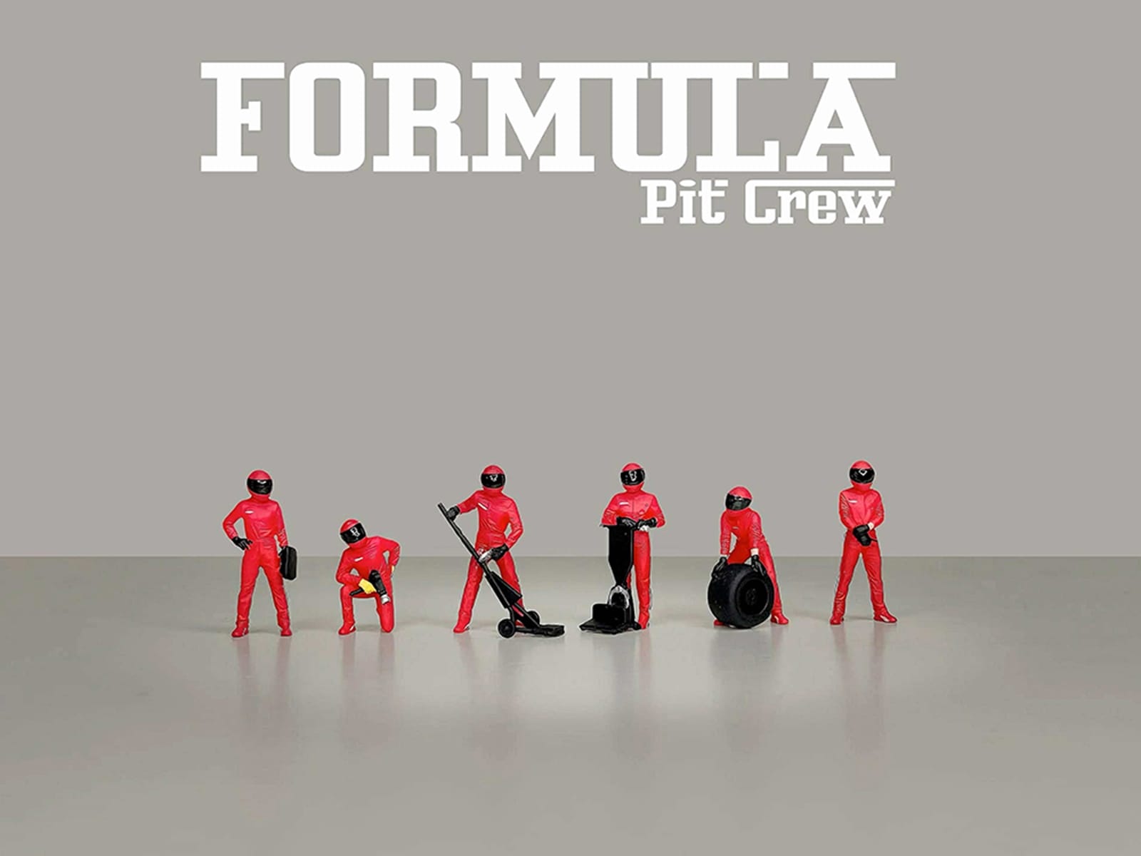 "Formula Pit Crew - Team Red" 6 piece Diecast Figure Set (6 Figures) Limited Edition for 1/64 Scale Models by American Diorama - Image 3