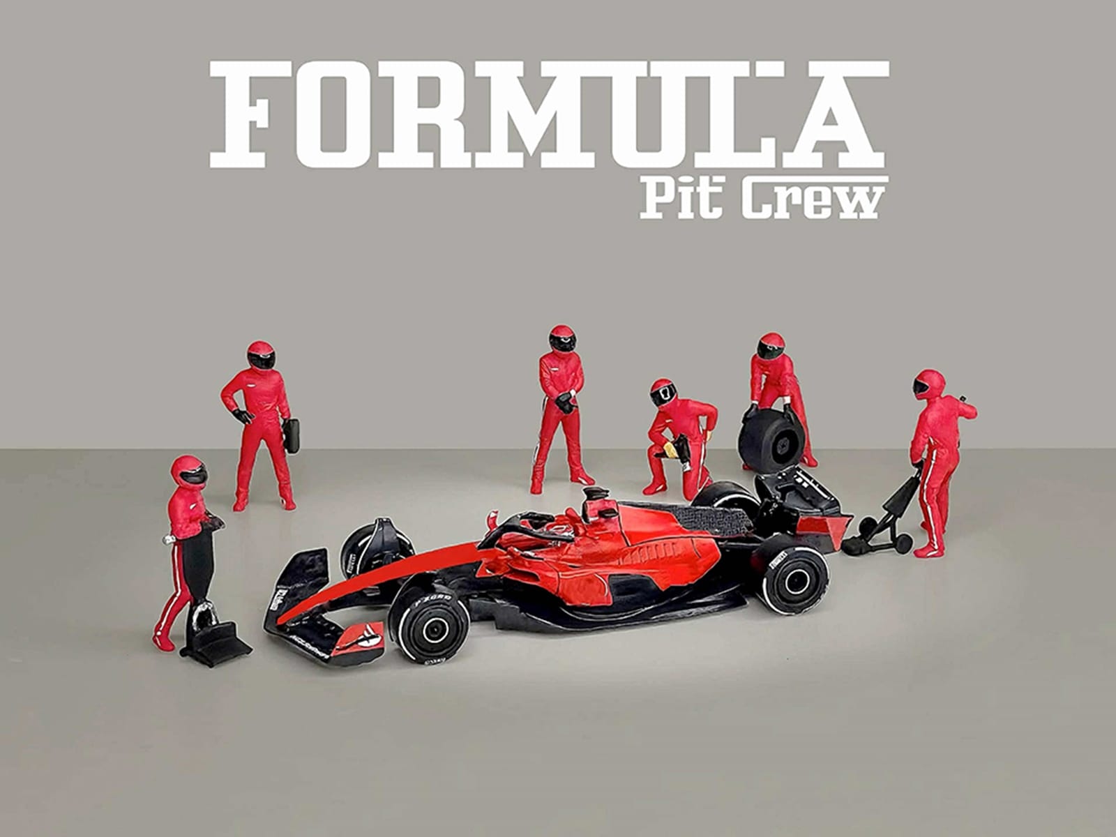 "Formula Pit Crew - Team Red" 6 piece Diecast Figure Set (6 Figures) Limited Edition for 1/64 Scale Models by American Diorama - Image 4