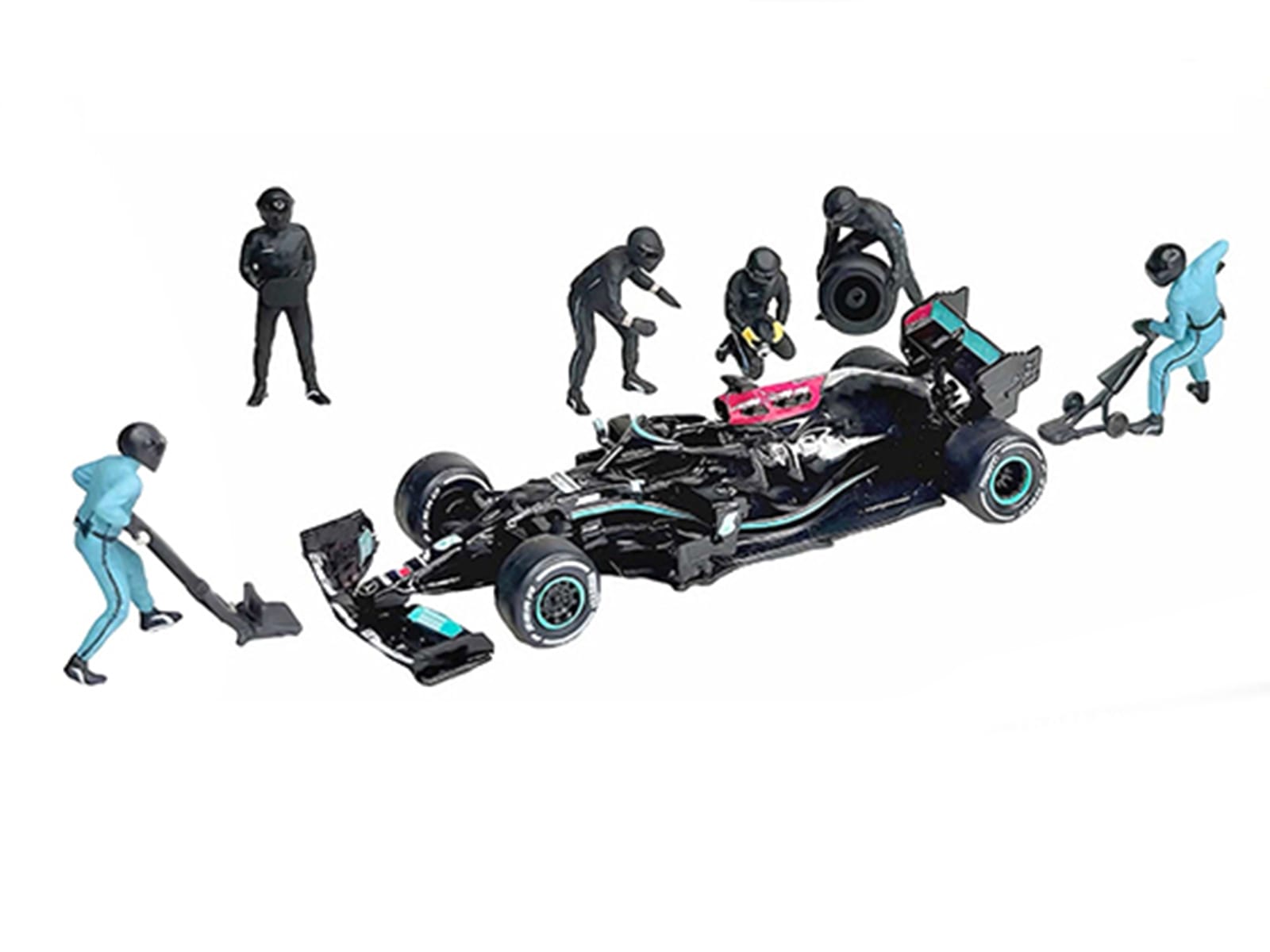 "Formula Pit Crew - Team Black" 6 piece Diecast Figure Set (6 Figures) Limited Edition for 1/64 Scale Models by American Diorama - Image 2