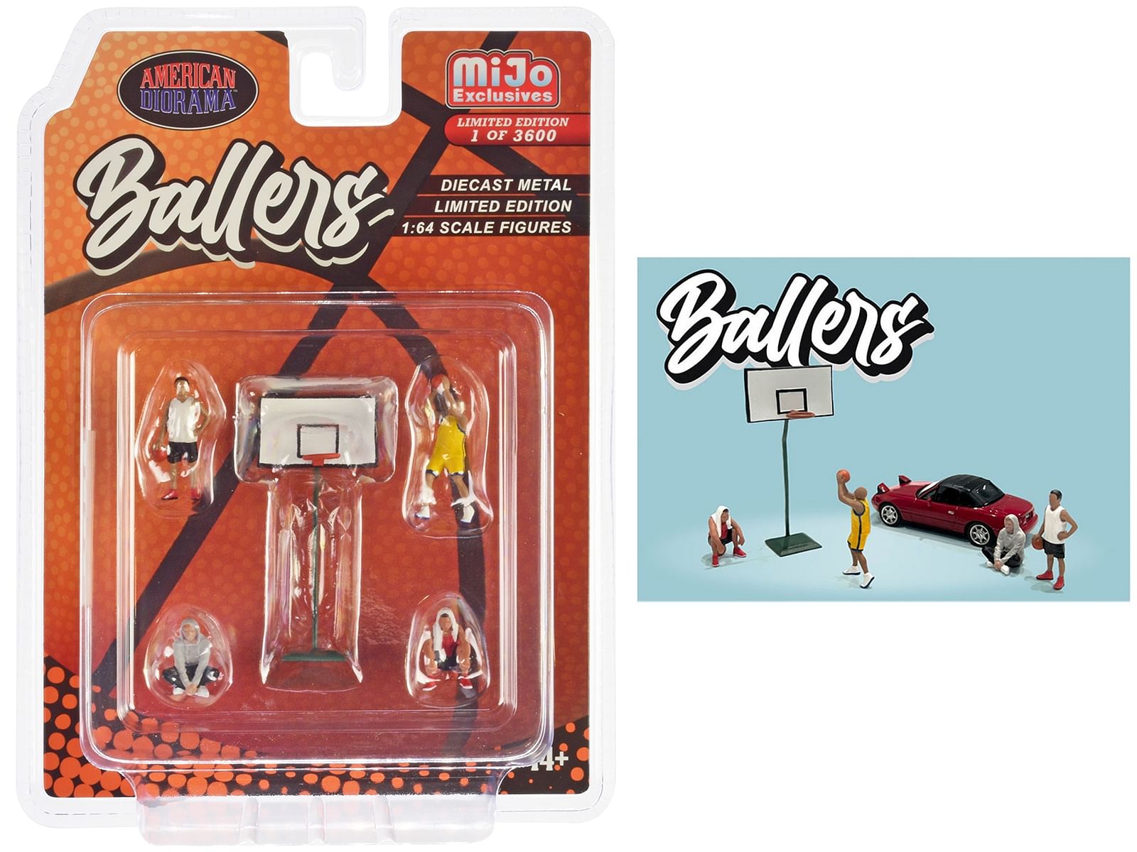 “Ballers” 5 piece Diecast Figure Set (4 Figures 1 Basketball Hoop) Limited Edition to 3600 pieces Worldwide 1/64 Scale Models by American Diorama