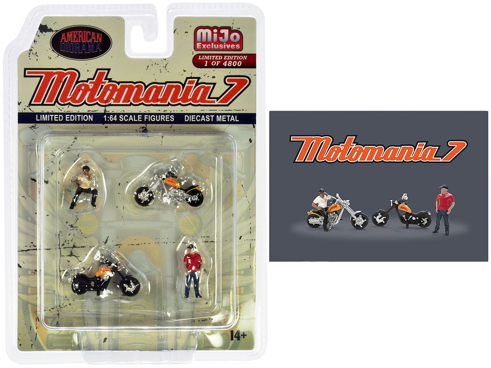 “Motomania 7” 4 piece Diecast Figure Set (2 Figures 2 Motorcycles) Limited Edition to 4800 pieces Worldwide for 1/64 scale models by American Diorama