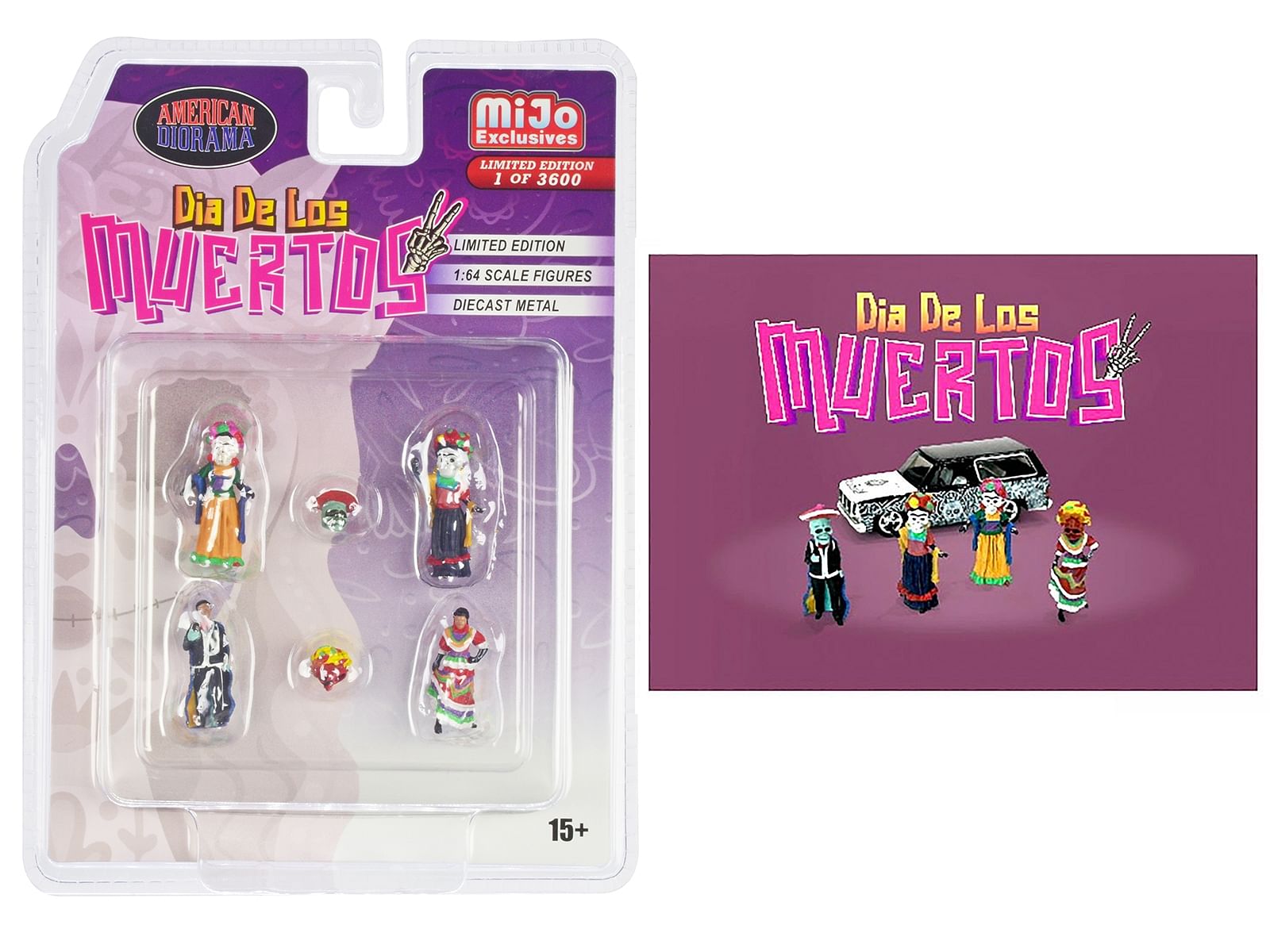 “Dia de los Muertos 2” 6 piece Diecast Set (4 Figures 2 Masks) Limited Edition to 3600 pieces Worldwide for 1/64 Scale Models by American Diorama