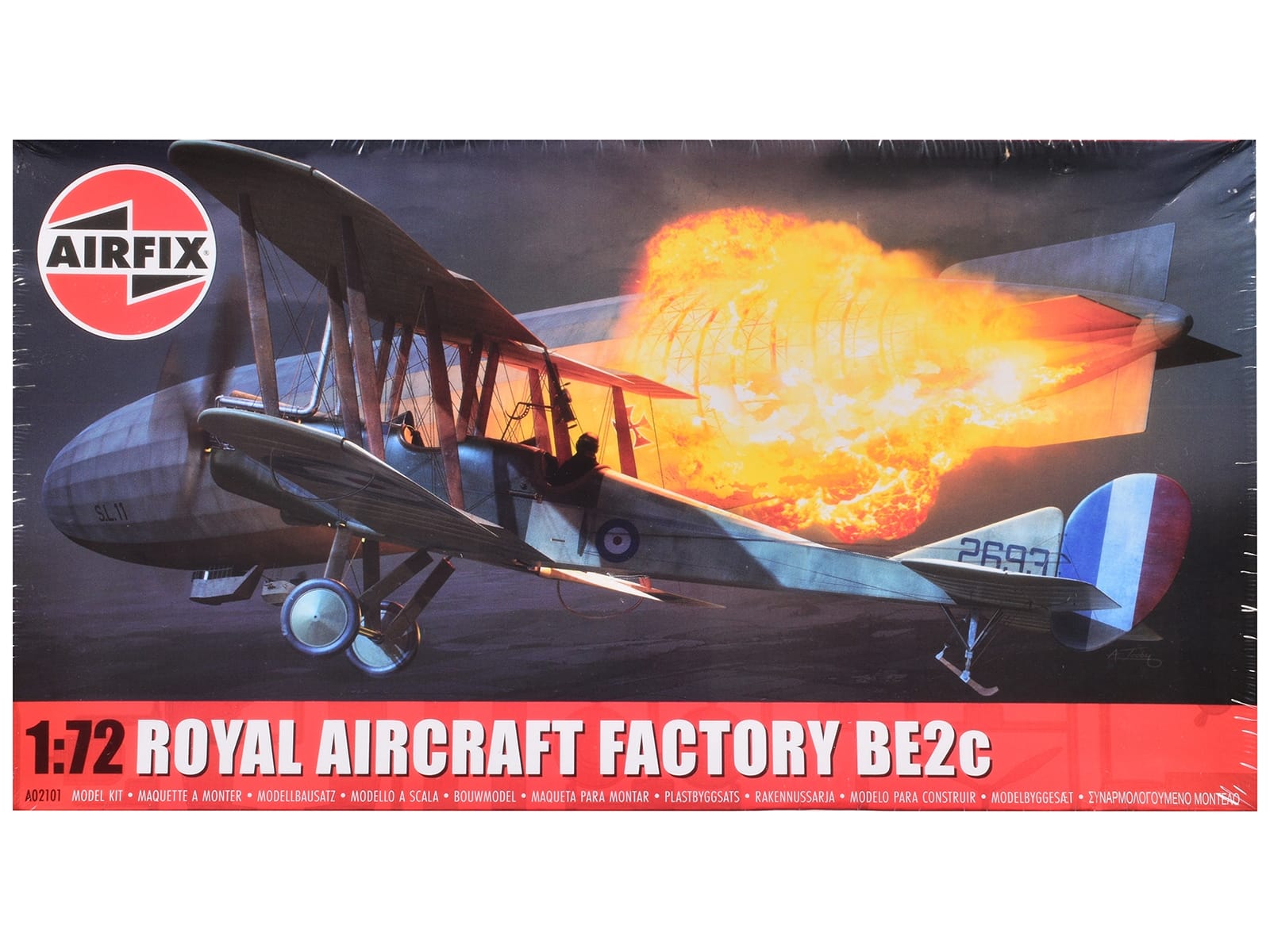 Level 2 Model Kit Royal Aircraft Factory BE2c Aircraft with 2 Scheme Options 1/72 Scale Plastic Model Kit by Airfix