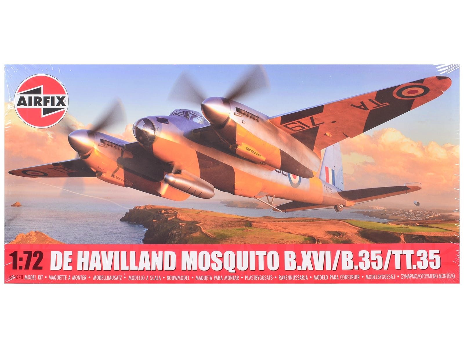 Level 2 Model Kit De Havilland Mosquito B.XVI/B.35/TT.35 Aircraft with 3 Scheme Options 1/72 Plastic Model Kit by Airfix