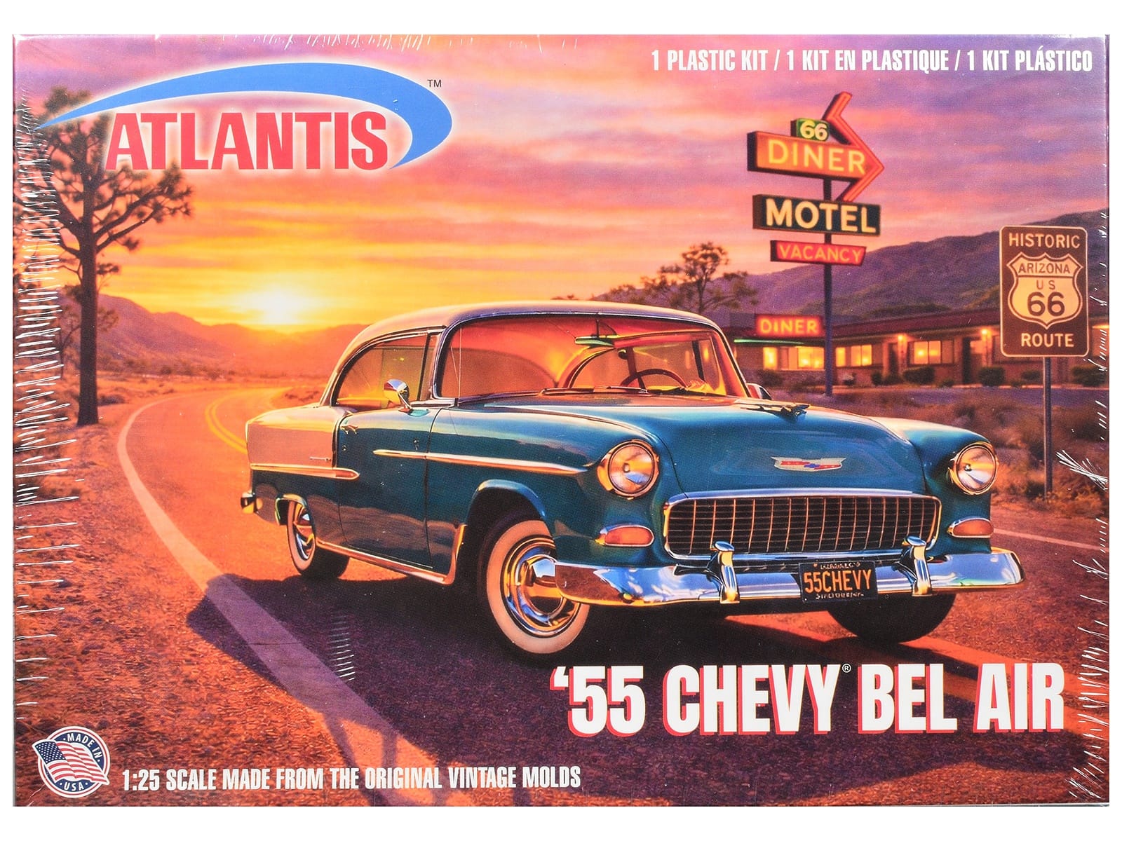 Skill 3 Model Kit 1955 Chevrolet Bel Air Hardtop "Route 66" 1/25 Scale Model by Atlantis