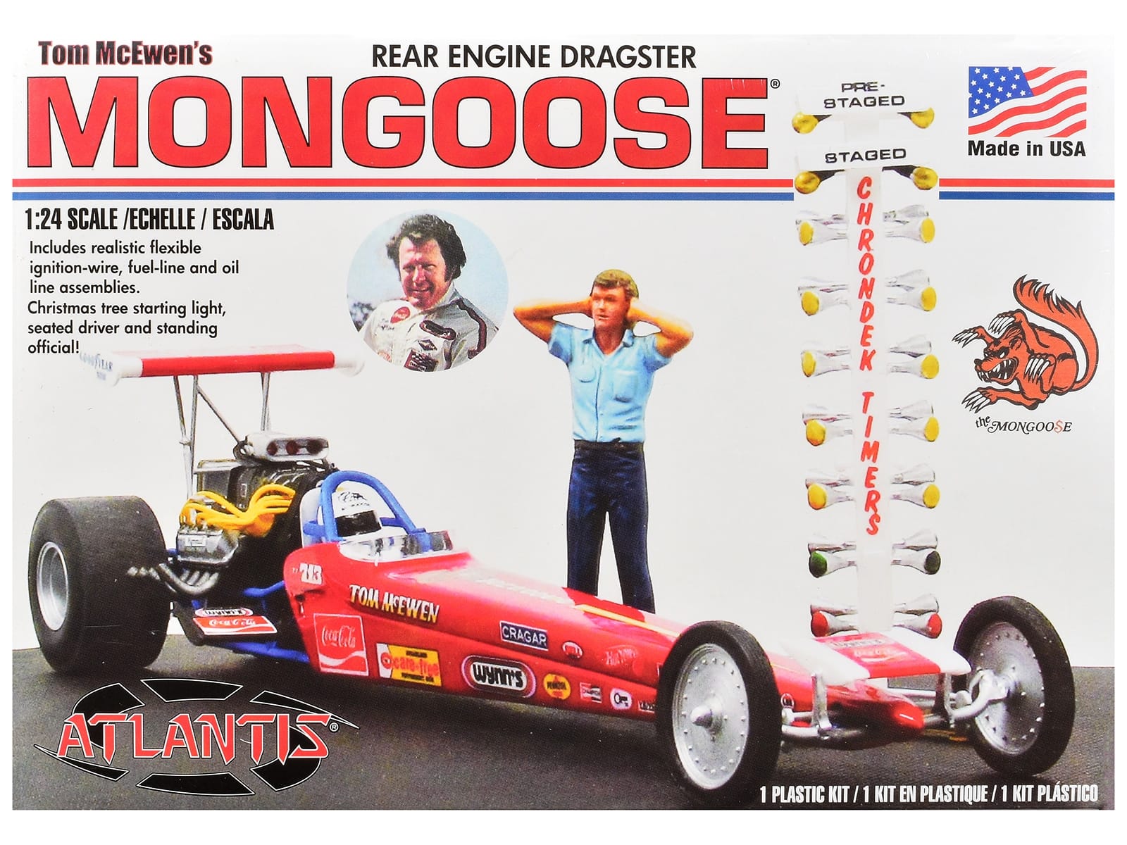 Skill 2 Model Kit Tom McEwen's "Mongoose" Rear Engine Dragster 1/24 Scale Model by Atlantis
