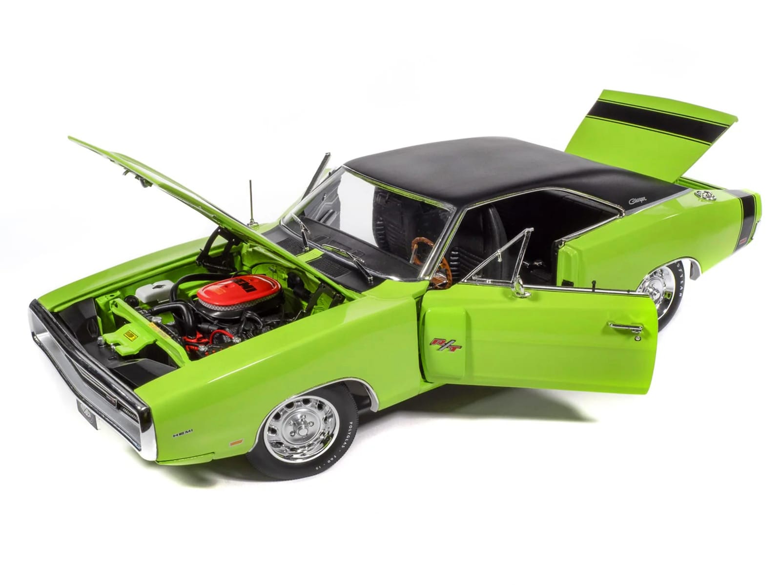 1970 Dodge Charger R/T "Muscle Car & Corvette Nationals" (MCACN) Sublime Green with Black Stripes and Black Vinyl Top "American Muscle" Series 1/18 Diecast Model Car by Auto World - Image 2