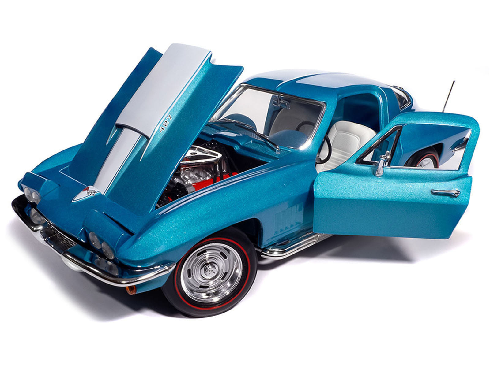 1967 Chevrolet Corvette Stingray Light Blue Metallic with White Hood Stripe "American Muscle" Series 1/18 Diecast Model Car by Auto World - Image 2